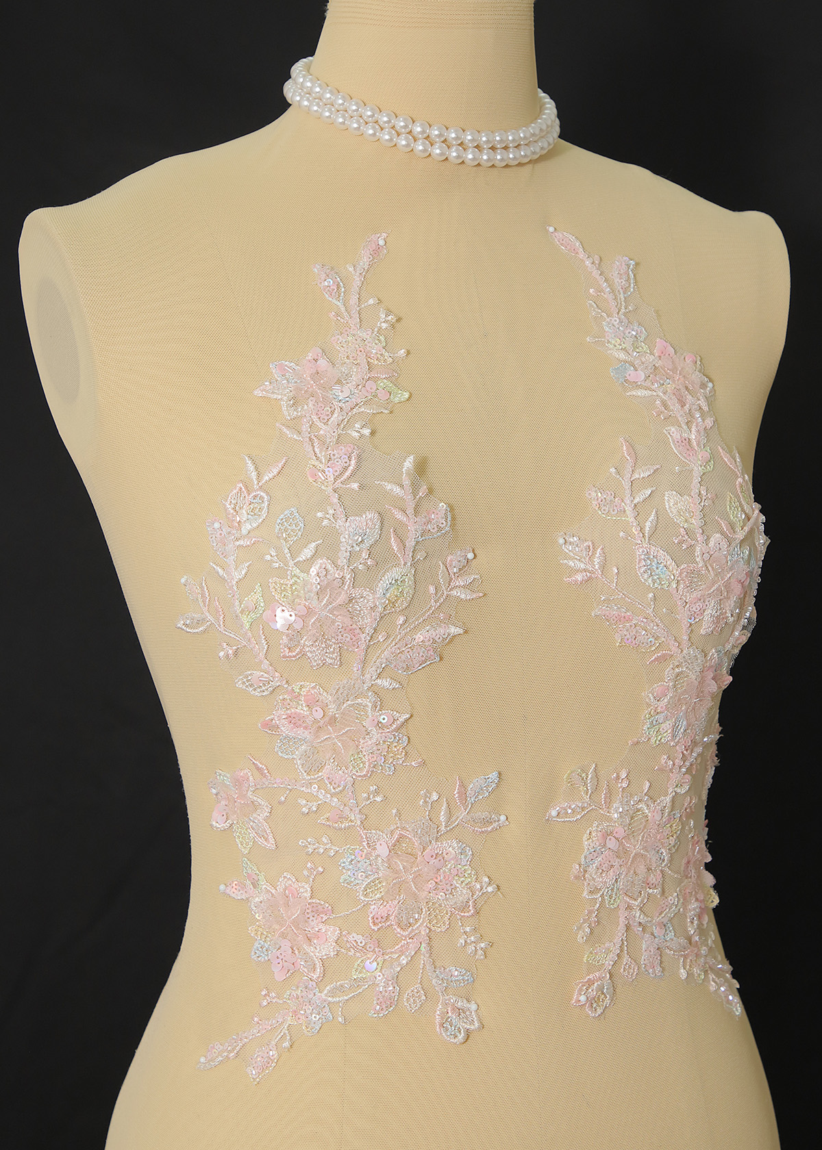 Yanzi embroidery applique floral Laser beaded sequin lace (YZOH133)