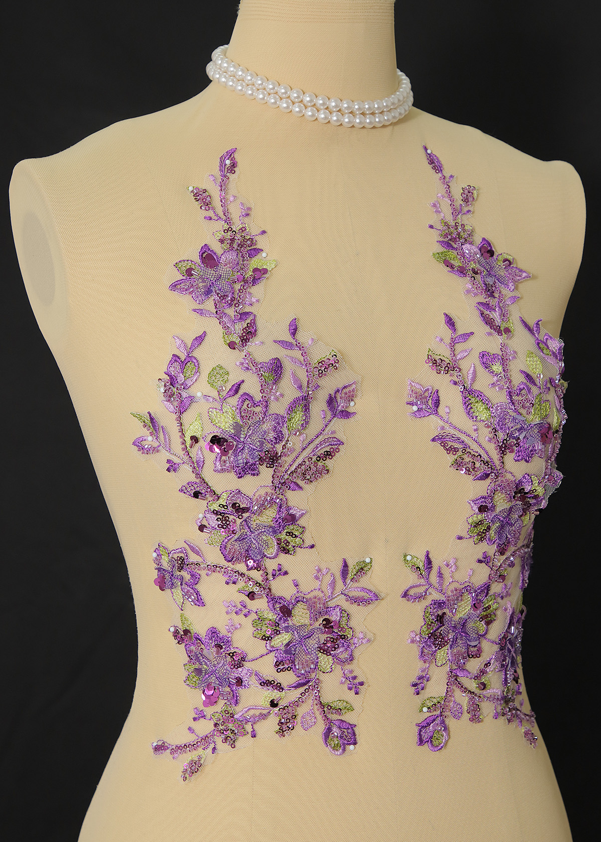 Yanzi embroidery applique floral Laser beaded sequin lace (YZOH133)