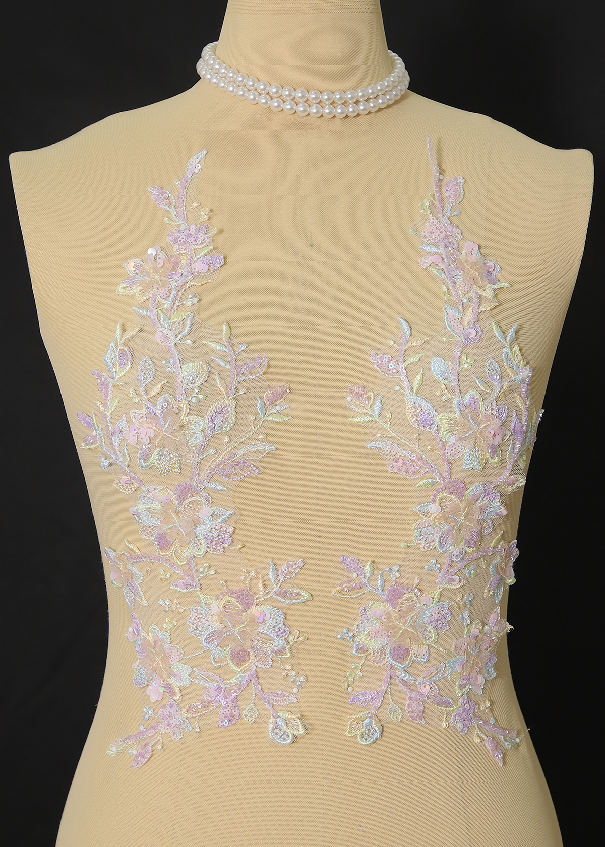 Yanzi embroidery applique floral Laser beaded sequin lace (YZOH133)