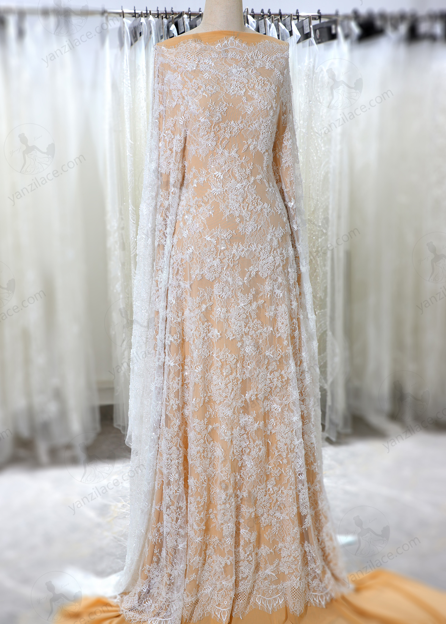 Yanzi eyelash lace with bead embroidery bridal wedding fabric lace (YZZX891+L9206)