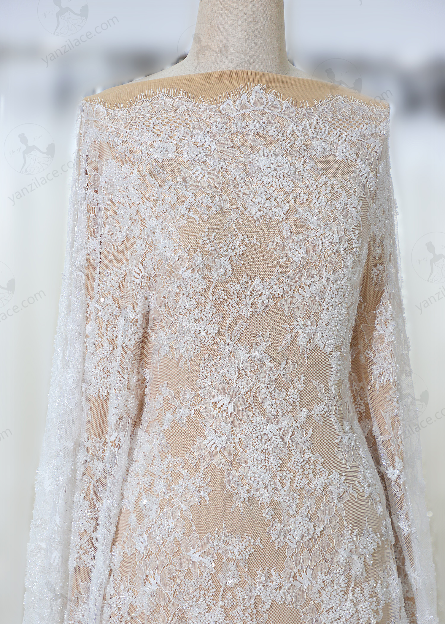 Yanzi eyelash lace with bead embroidery bridal wedding fabric lace (YZZX891+L9206)