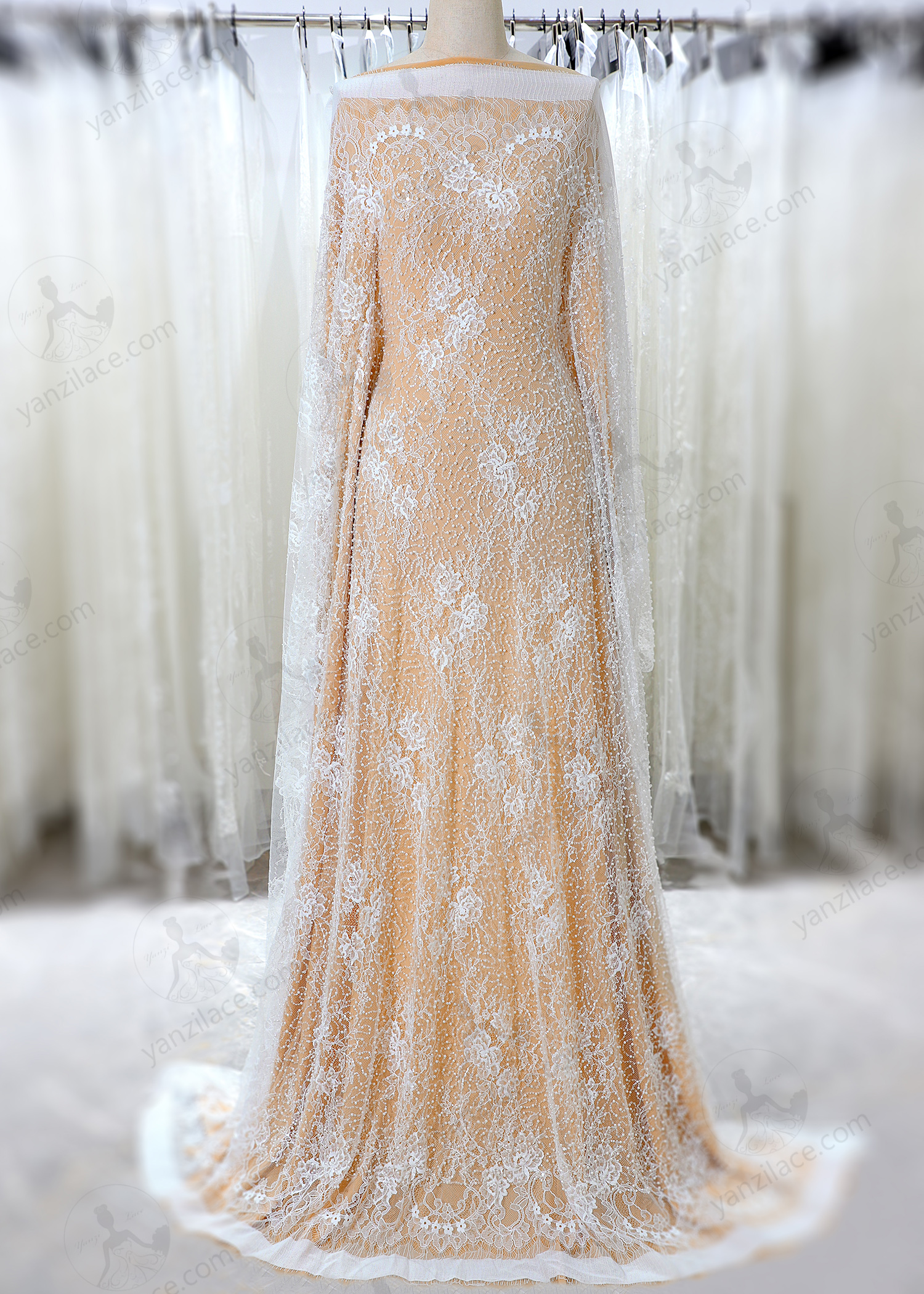 Yanzi eyelash lace with bead embroidery bridal wedding fabric lace (YZZX899+L6528)