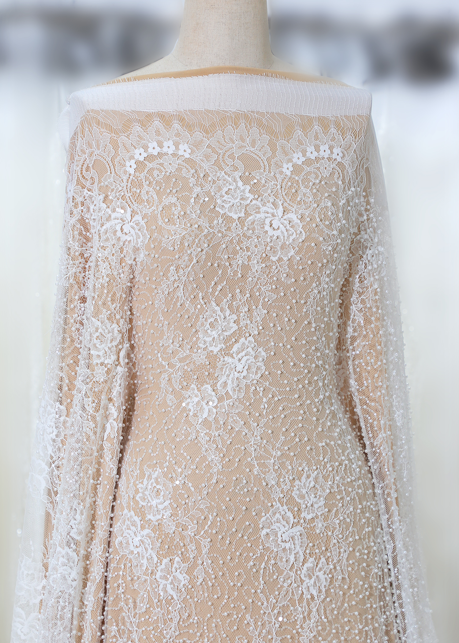 Yanzi eyelash lace with bead embroidery bridal wedding fabric lace (YZZX899+L6528)