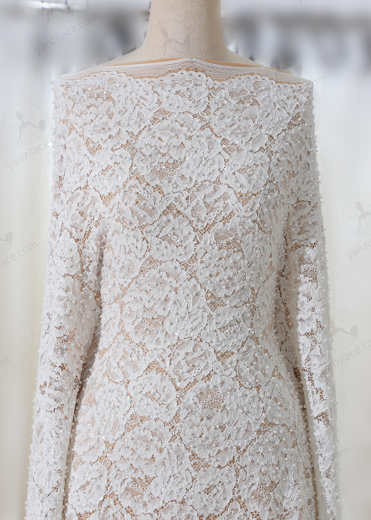 Yanzi eyelash lace with bead embroidery bridal wedding fabric lace (YZZX899+WY089)