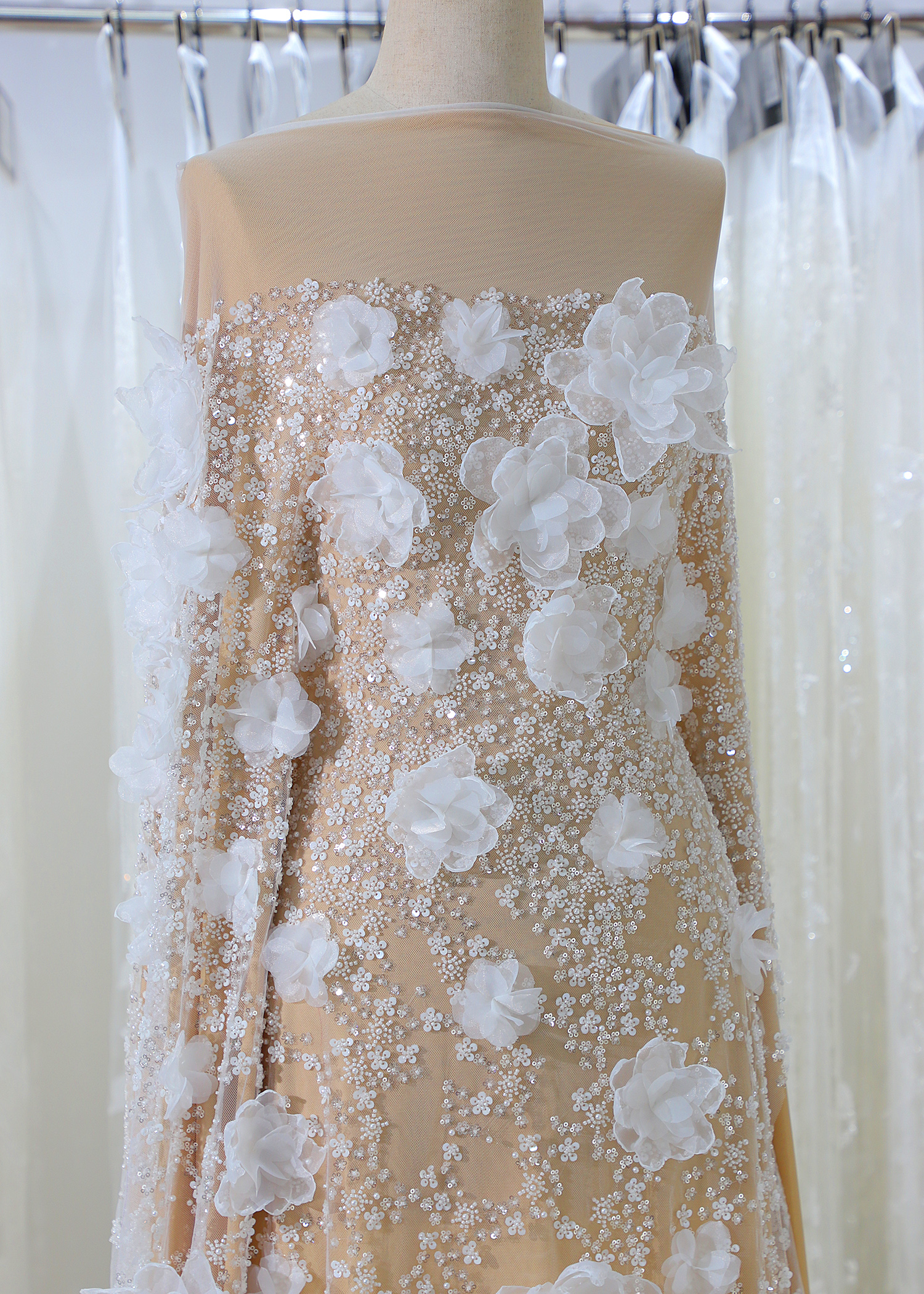 Yanzi 3D floral embroidered lace with beaded sequin  (YZ3DX022）