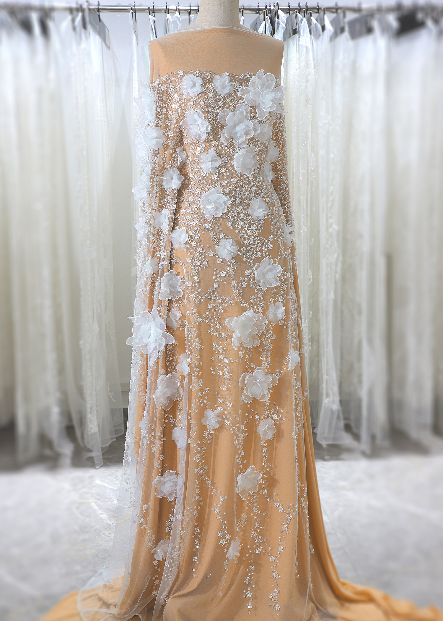 Yanzi 3D floral embroidered lace with beaded sequin  (YZ3DX022）