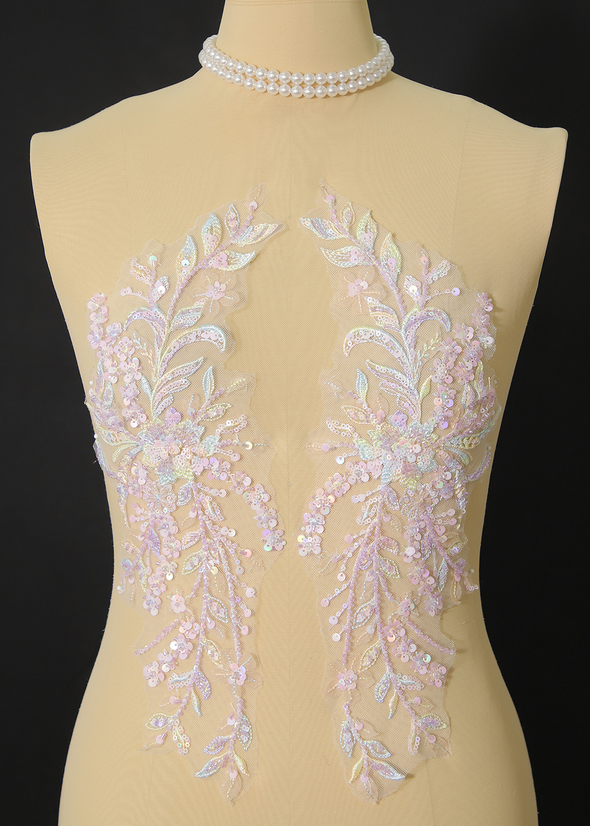 Yanzi embroidery applique floral Laser beaded sequin lace (YZOH125)
