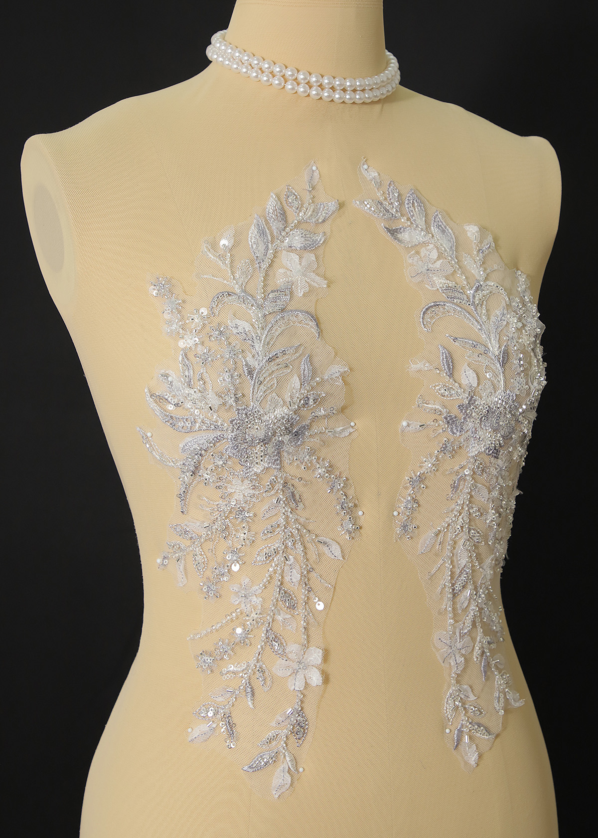 Yanzi embroidery applique floral Laser beaded sequin lace (YZOH125)