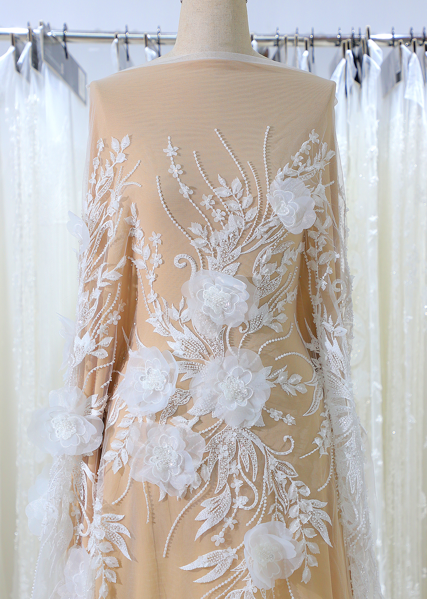 Yanzi 3D floral embroidered lace with beaded sequin  (YZ3DX023）