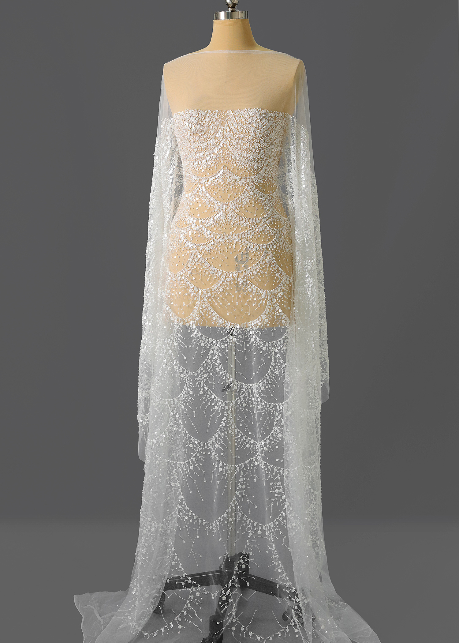 Yanzi bridal fabric luxury embroidery beads sequins lace (YZZX1013)