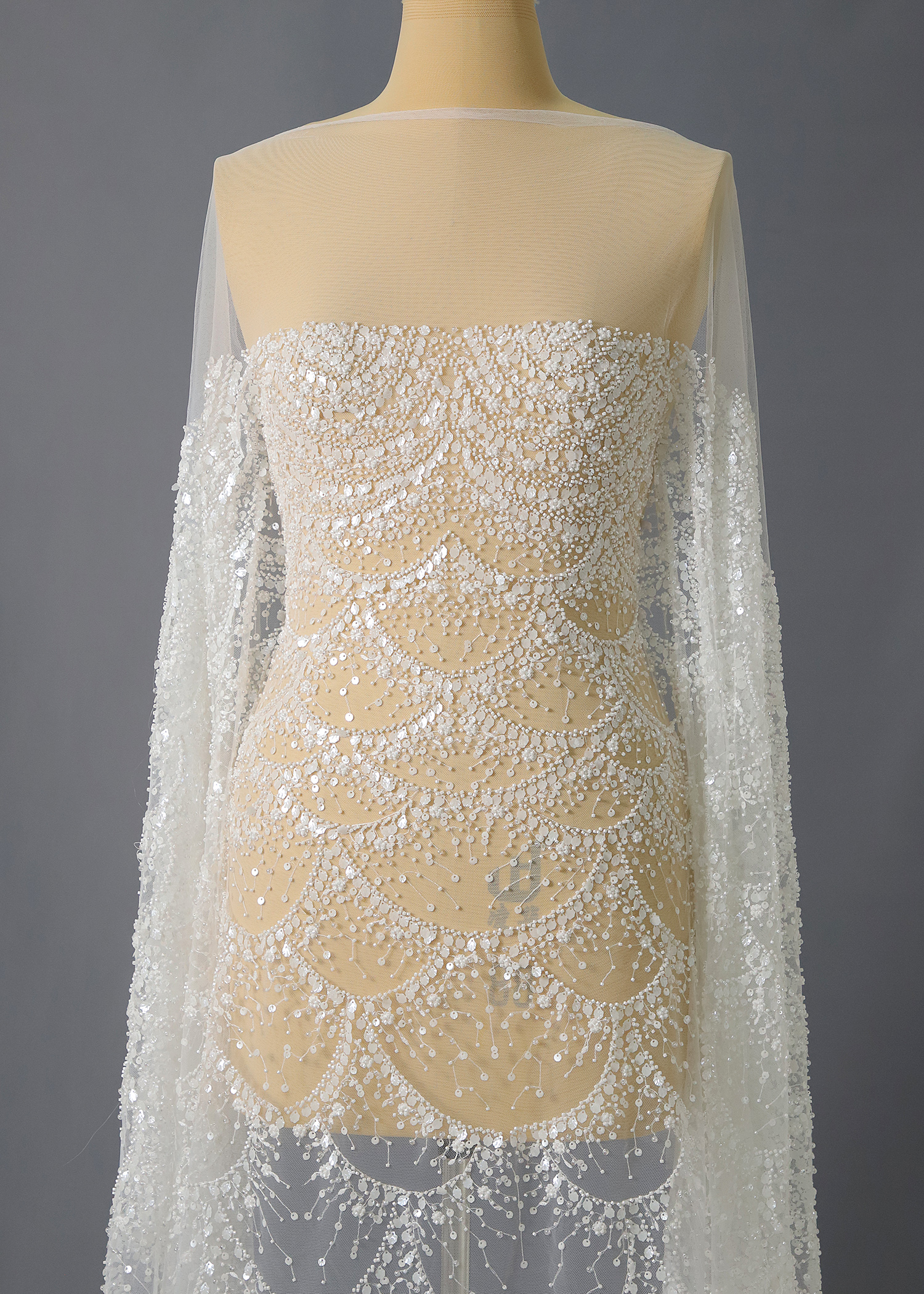 Yanzi bridal fabric luxury embroidery beads sequins lace (YZZX1013)