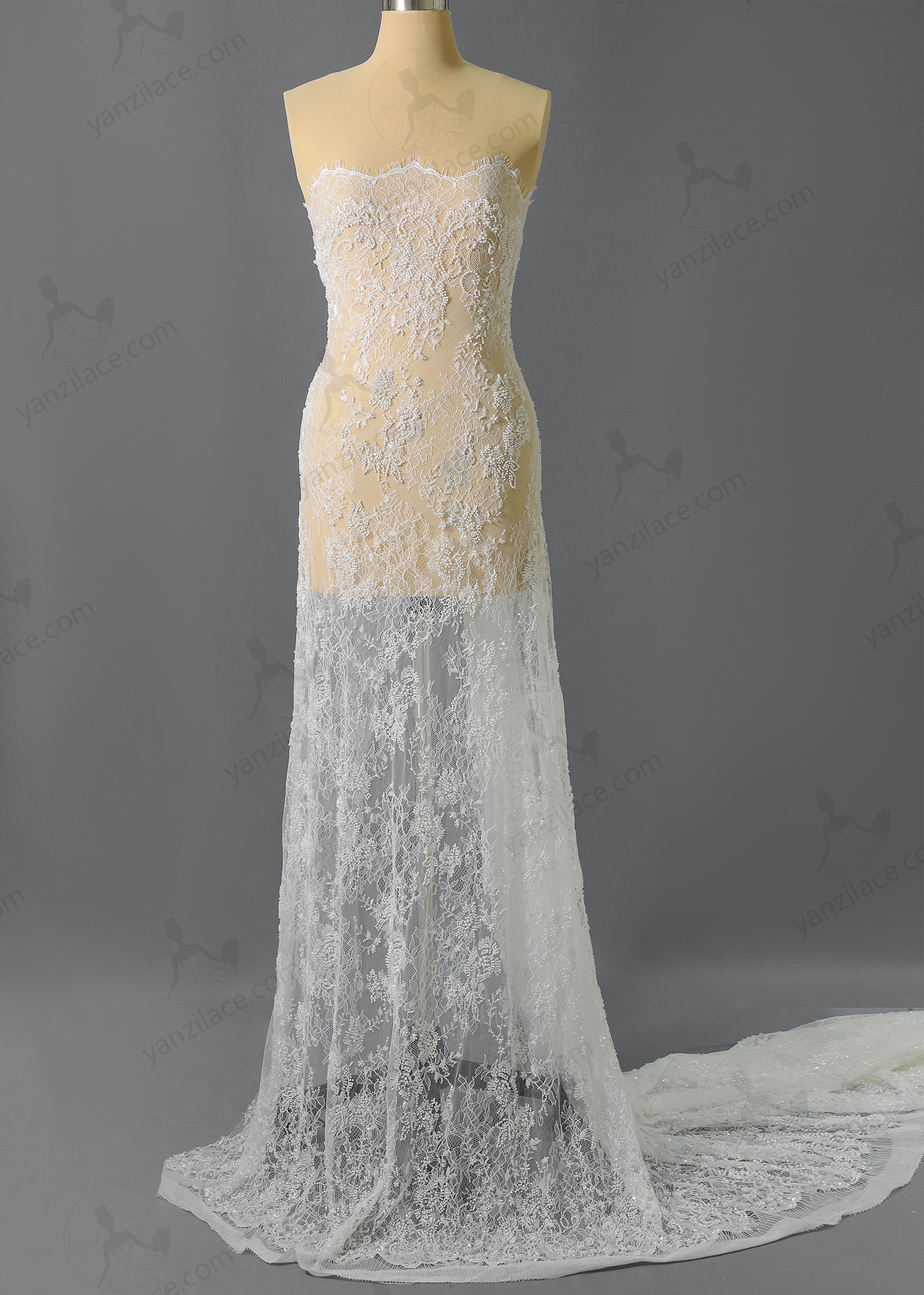 Yanzi eyelash lace with bead embroidery bridal wedding fabric lace (YZZX892)