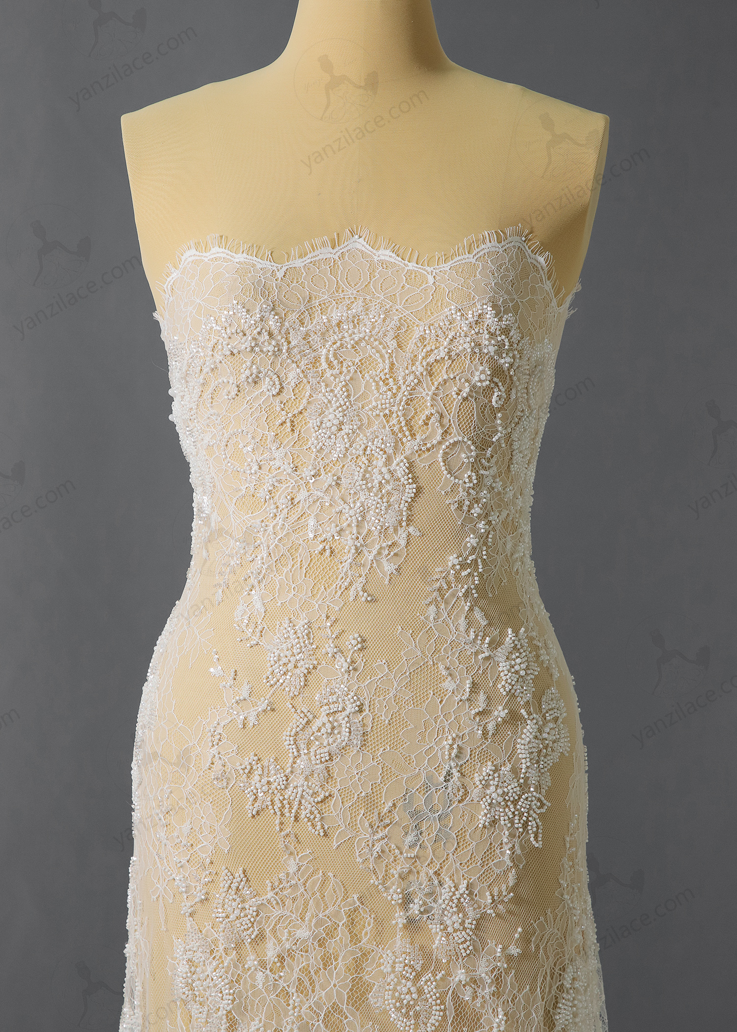 Yanzi eyelash lace with bead embroidery bridal wedding fabric lace (YZZX892)