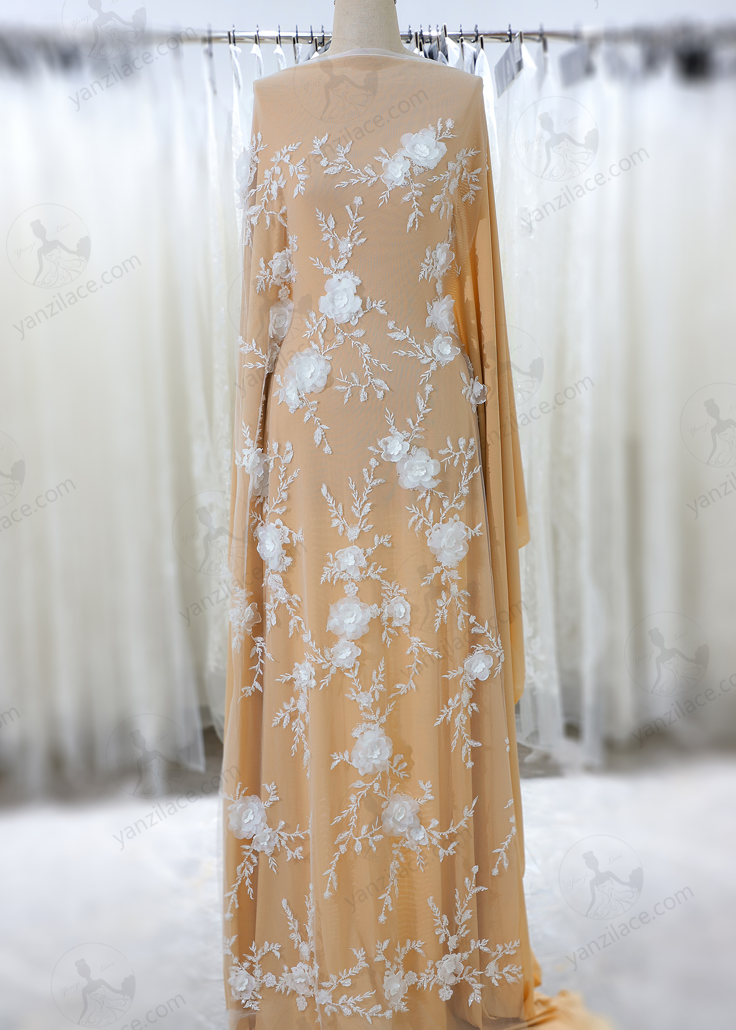 Yanzi 3D floral embroidered lace with beaded sequin  (YZ3DX033）