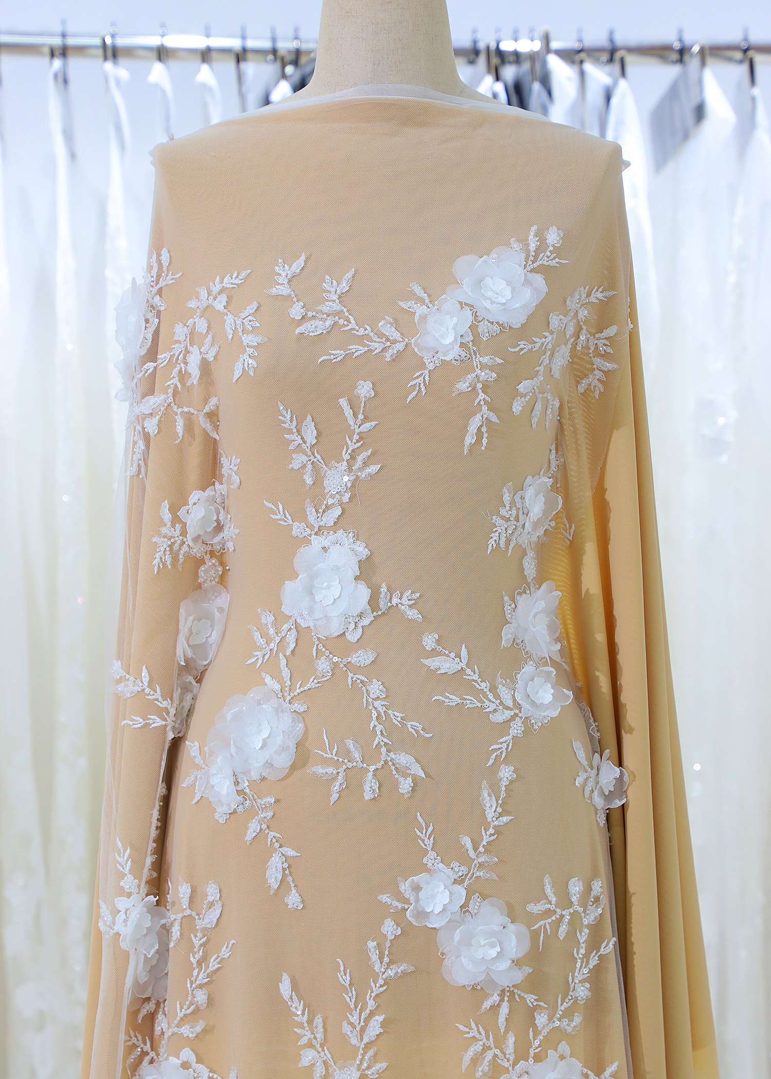 Yanzi 3D floral embroidered lace with beaded sequin  (YZ3DX033）