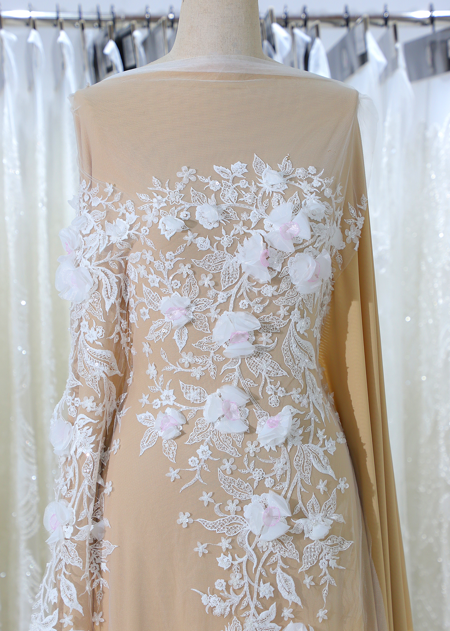 Yanzi 3D floral embroidered lace with beaded sequin  (YZ3DX025）