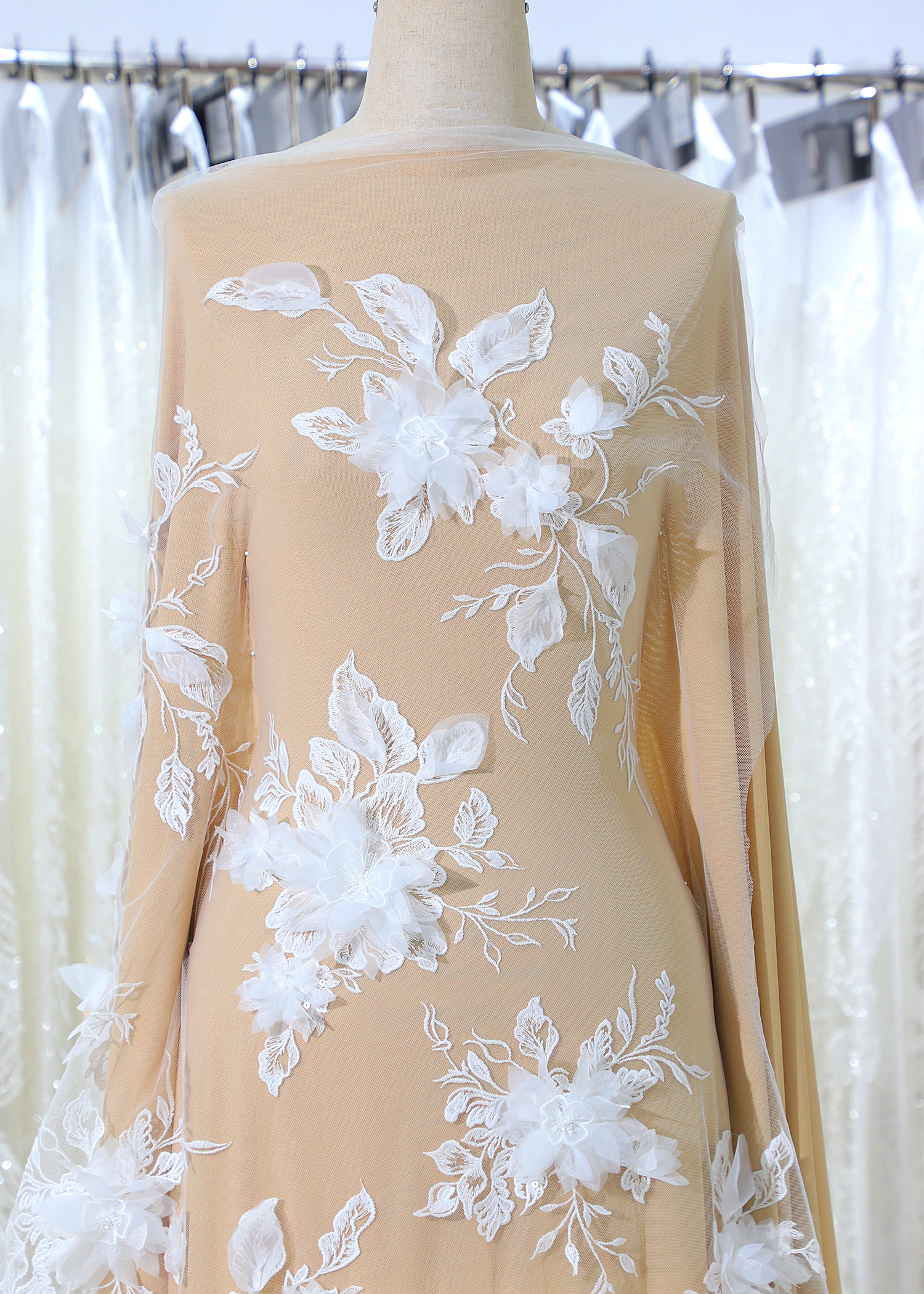 Yanzi 3D floral embroidered lace with beaded sequin  (YZ3DX027）