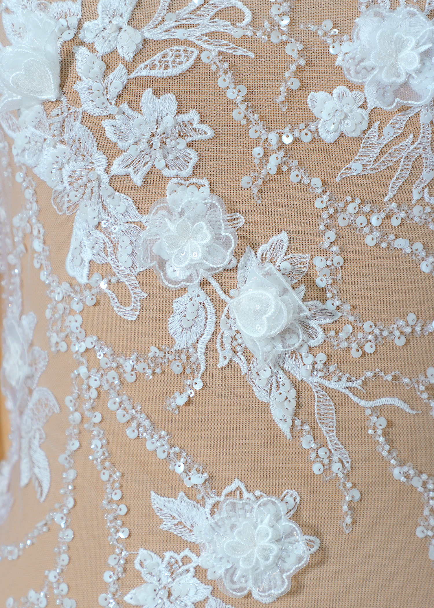 Yanzi 3D floral embroidered lace with beaded sequin  (YZ3DX030）