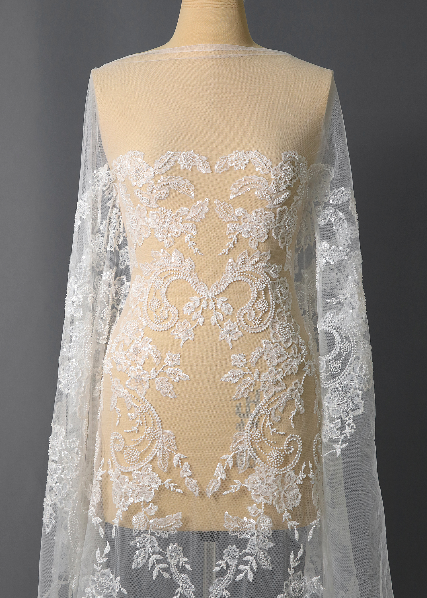 Yanzi bridal fabric luxury embroidery beads sequins lace (YZZX1022)