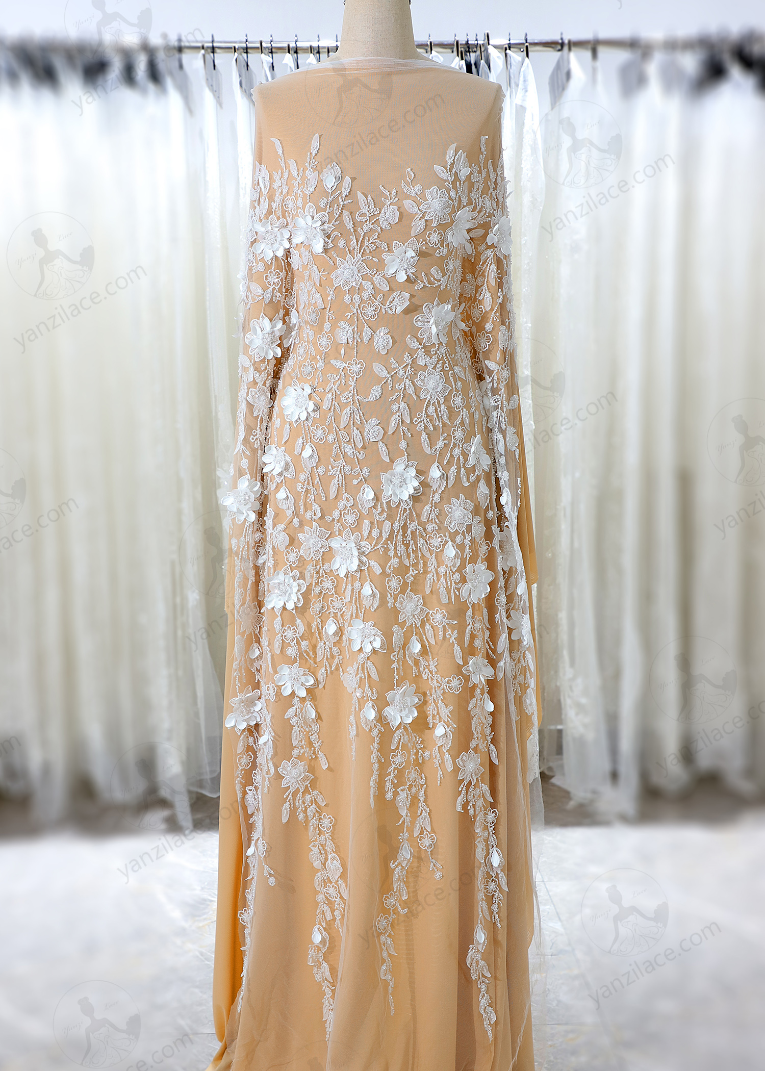 Yanzi 3D floral embroidered lace with beaded sequin  (YZ3DX028）