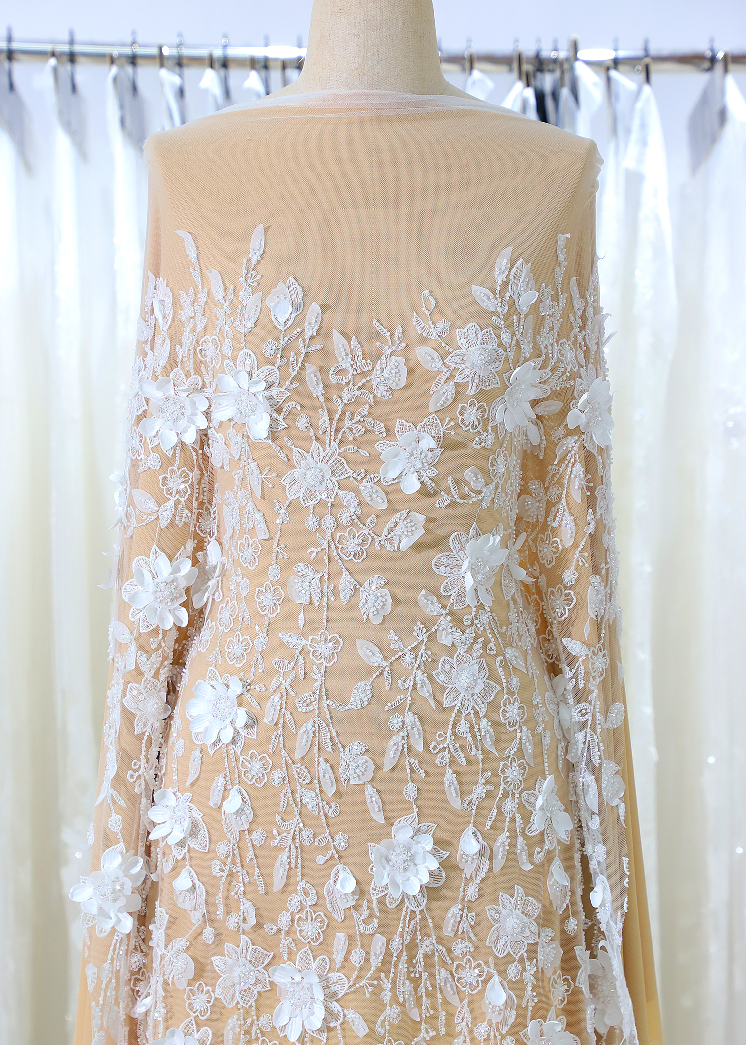 Yanzi 3D floral embroidered lace with beaded sequin  (YZ3DX028）