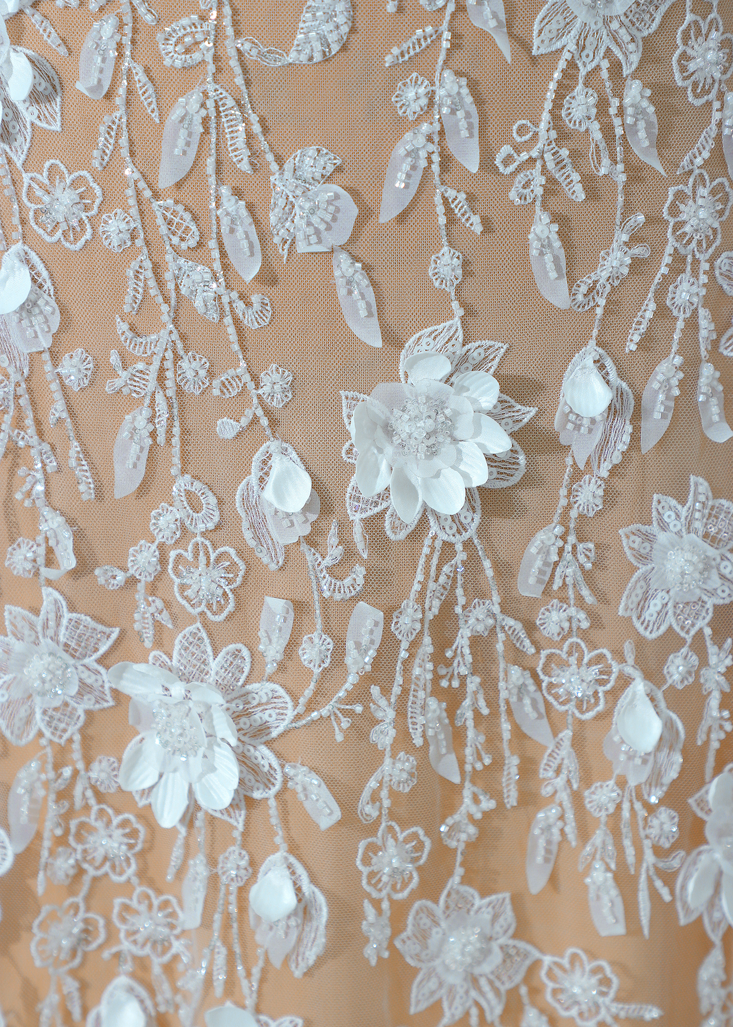 Yanzi 3D floral embroidered lace with beaded sequin  (YZ3DX028）