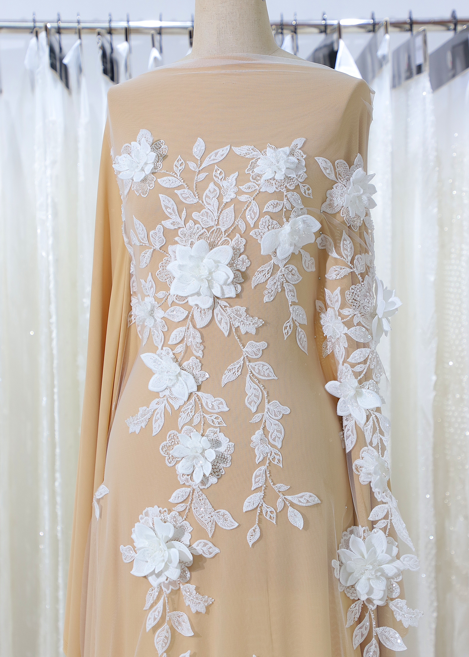 Yanzi 3D floral embroidered lace with beaded sequin  (YZ3DX034）