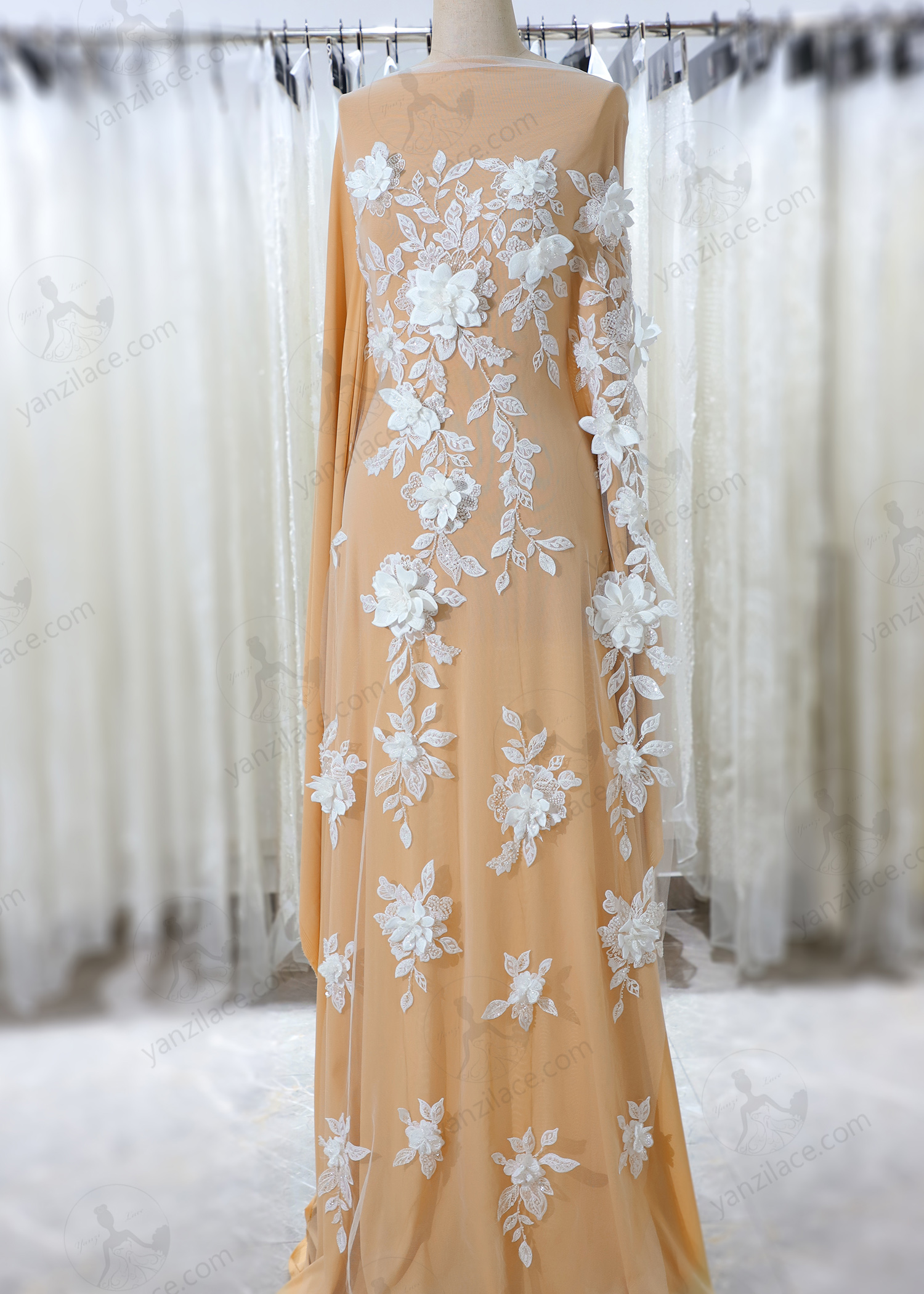 Yanzi 3D floral embroidered lace with beaded sequin  (YZ3DX034）