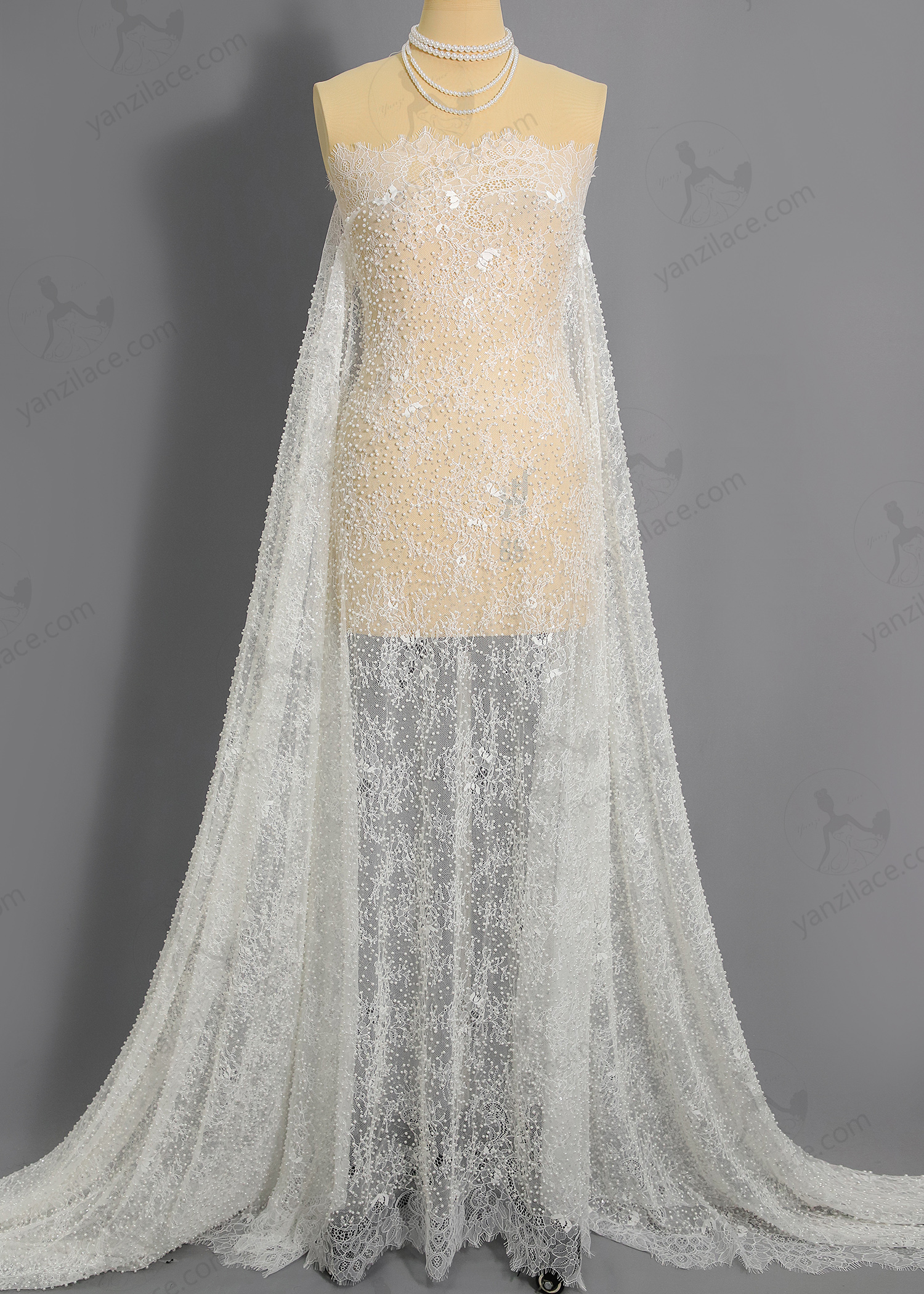Yanzi eyelash lace with bead embroidery bridal wedding fabric luxury lace (YZZX899A)