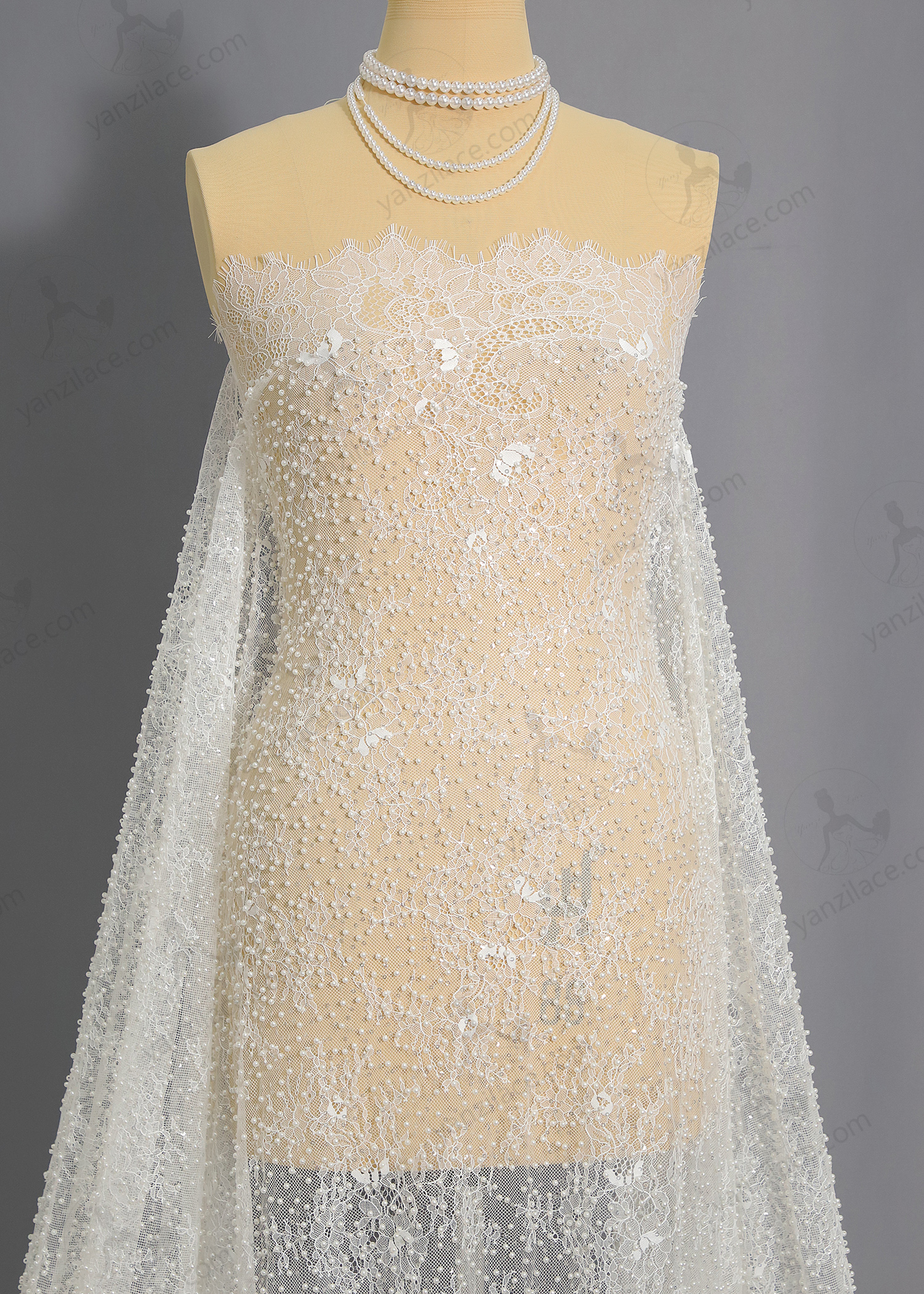 Yanzi eyelash lace with bead embroidery bridal wedding fabric luxury lace (YZZX899A)