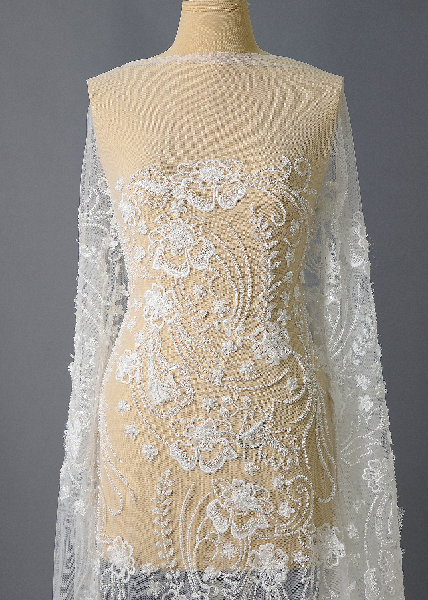 Yanzi bridal fabric luxury embroidery beads sequins lace (YZZX1025)