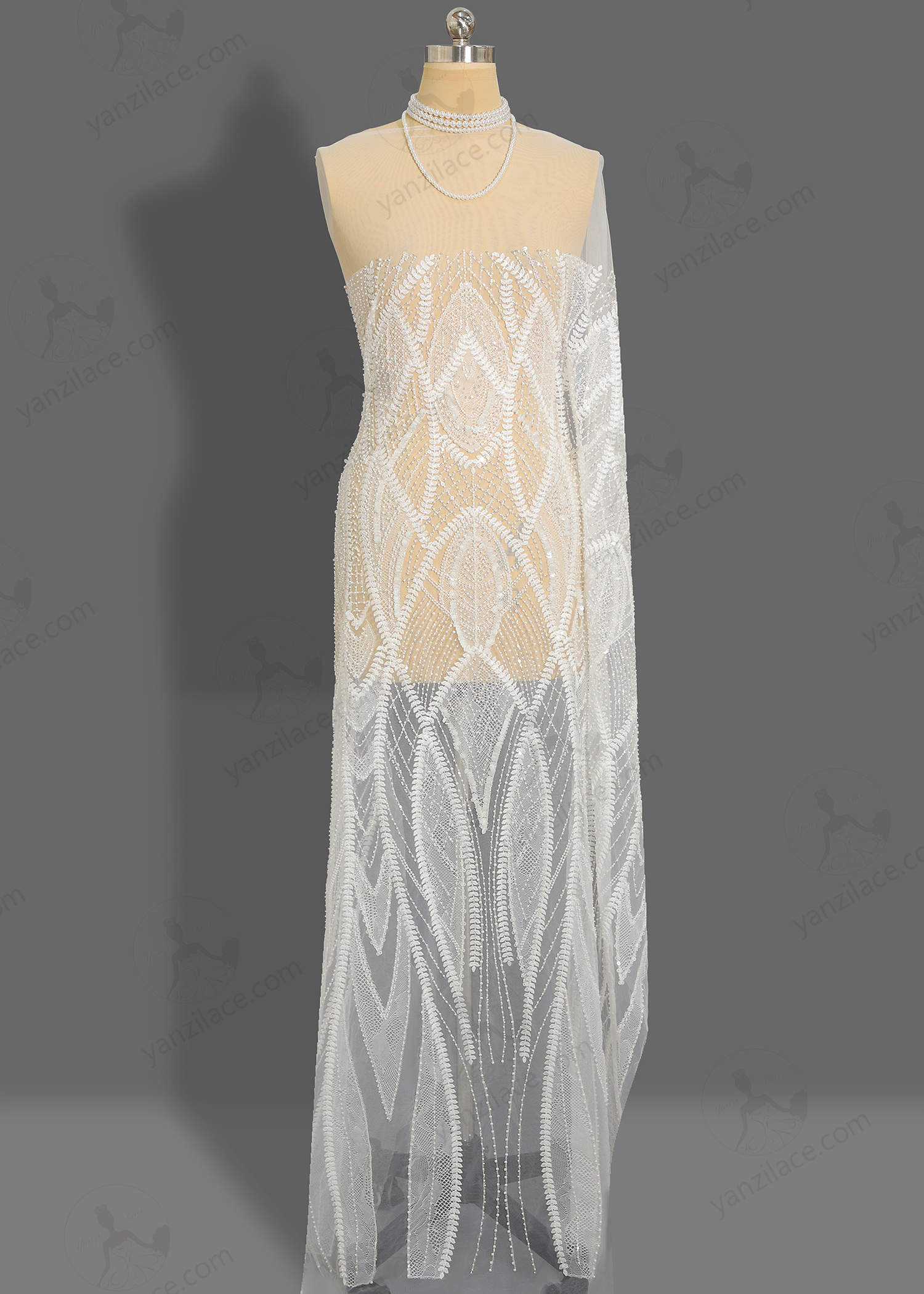 Yanzi bridal fabric luxury embroidery beads sequins lace (YZZX1057A)