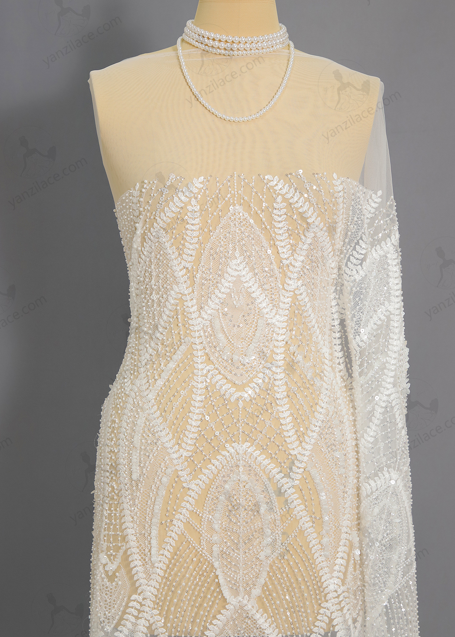 Yanzi bridal fabric luxury embroidery beads sequins lace (YZZX1057A)