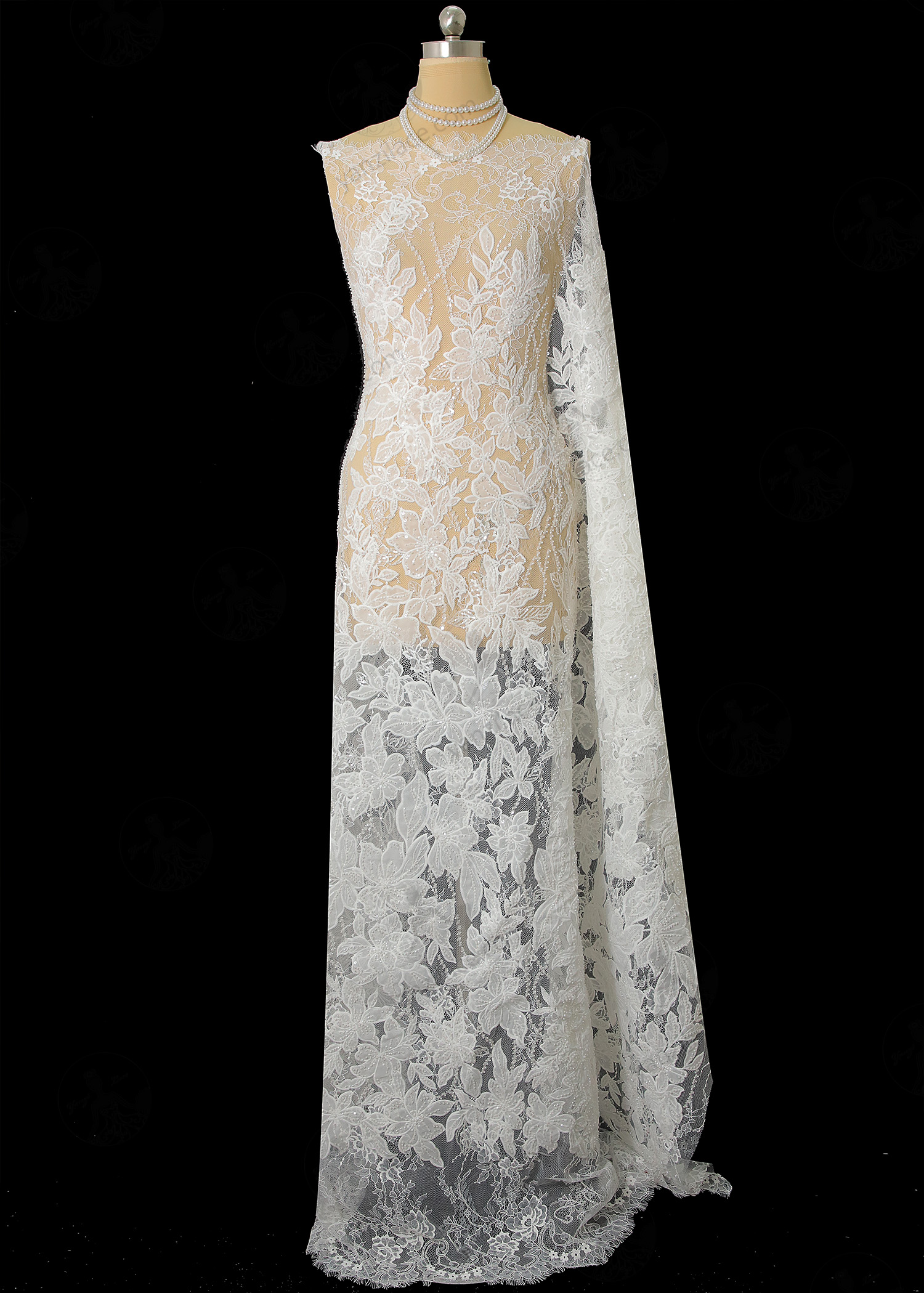 Yanzi eyelash lace with bead embroidery bridal wedding fabric lace (YZZX888-6)