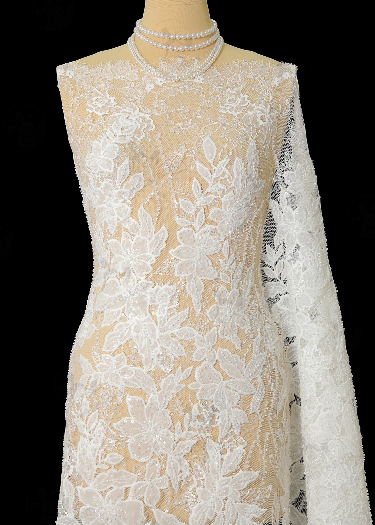 Yanzi eyelash lace with bead embroidery bridal wedding fabric lace (YZZX888-6)