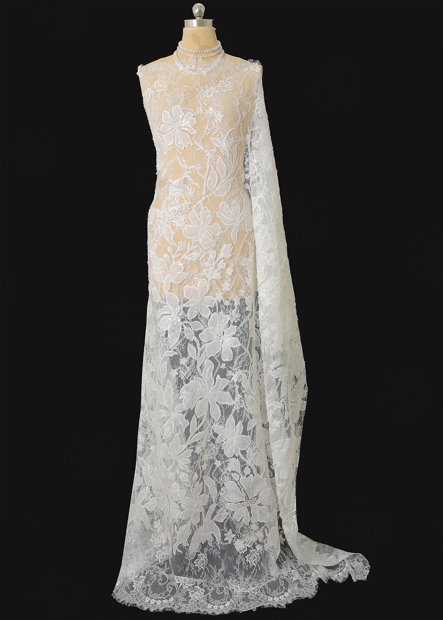 Yanzi eyelash lace with bead embroidery bridal wedding fabric lace (YZZX881-1)