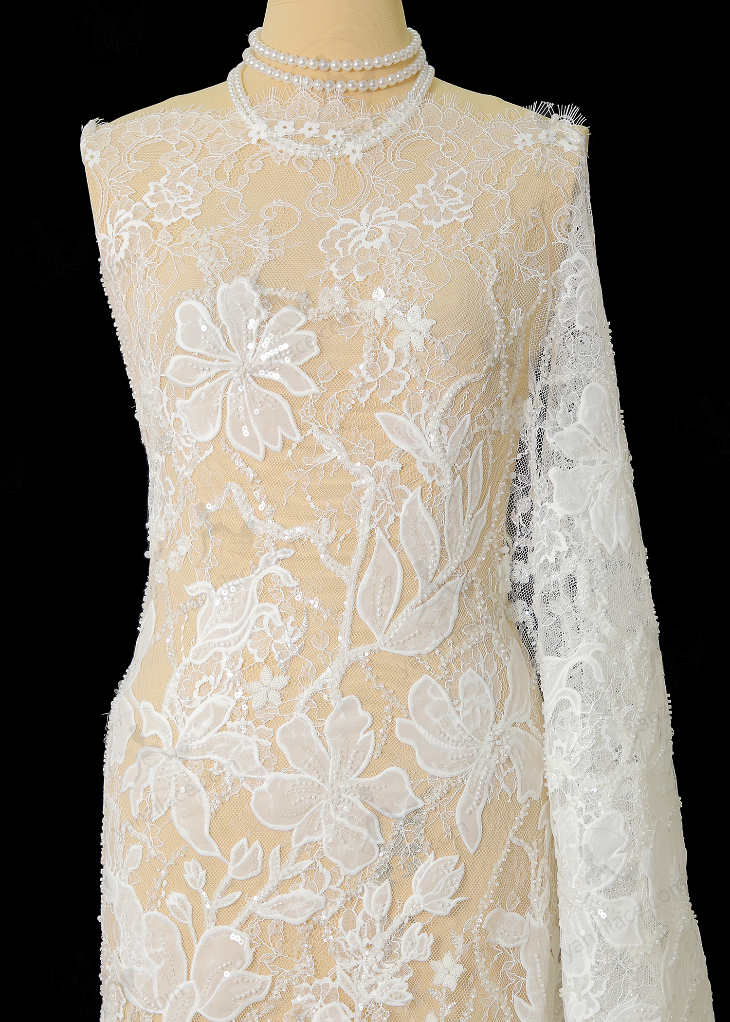 Yanzi eyelash lace with bead embroidery bridal wedding fabric lace (YZZX881-1)
