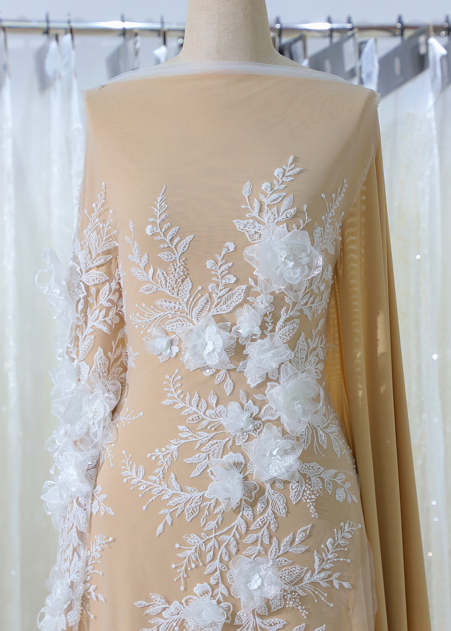 Yanzi 3D floral embroidered lace with beaded sequin  (YZ3DX031）