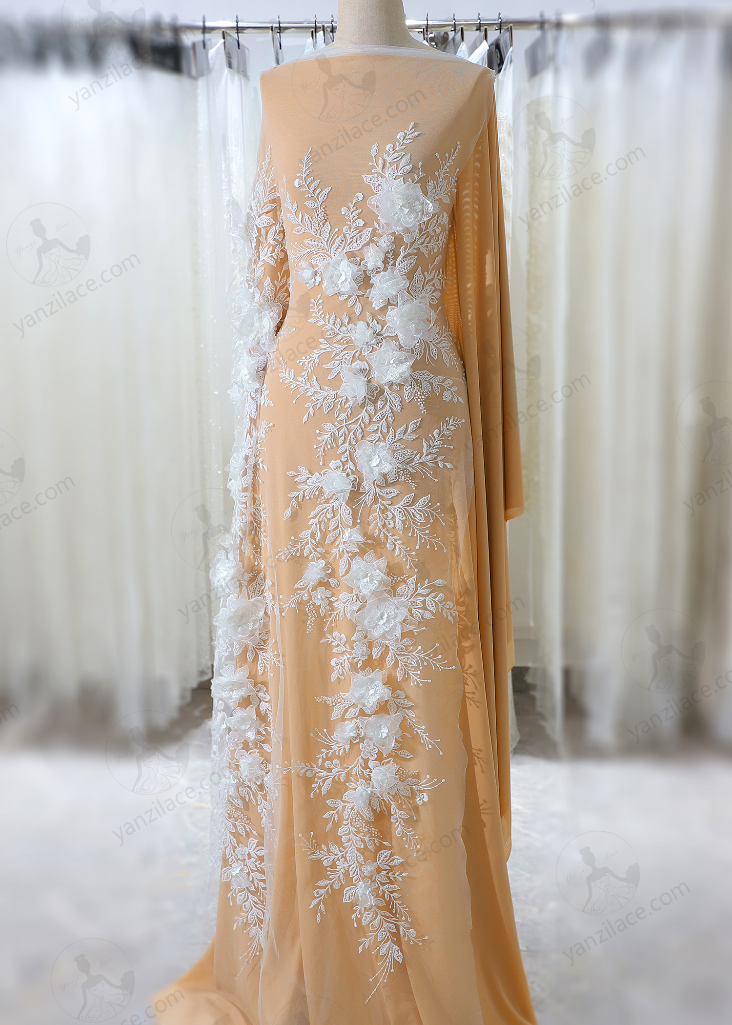 Yanzi 3D floral embroidered lace with beaded sequin  (YZ3DX031）