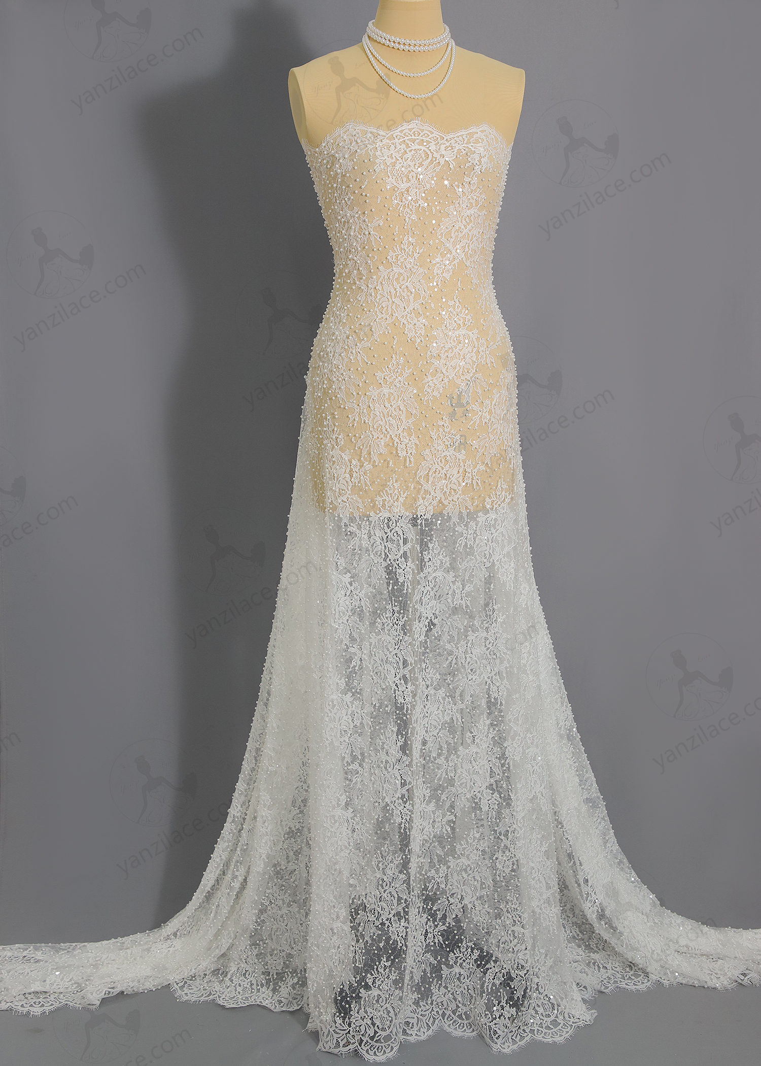 Yanzi eyelash lace with bead embroidery bridal wedding fabric lace (YZZX899+L9228)