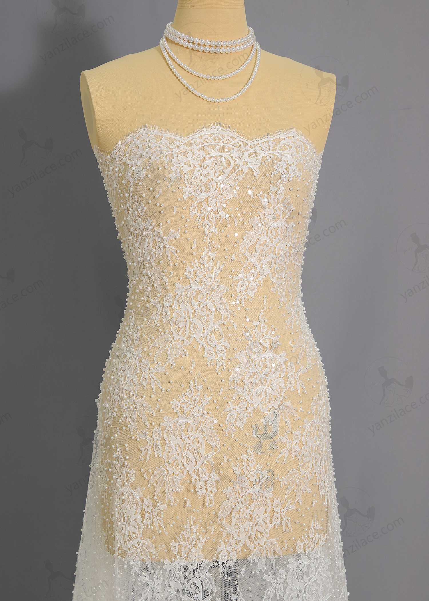 Yanzi eyelash lace with bead embroidery bridal wedding fabric lace (YZZX899+L9228)