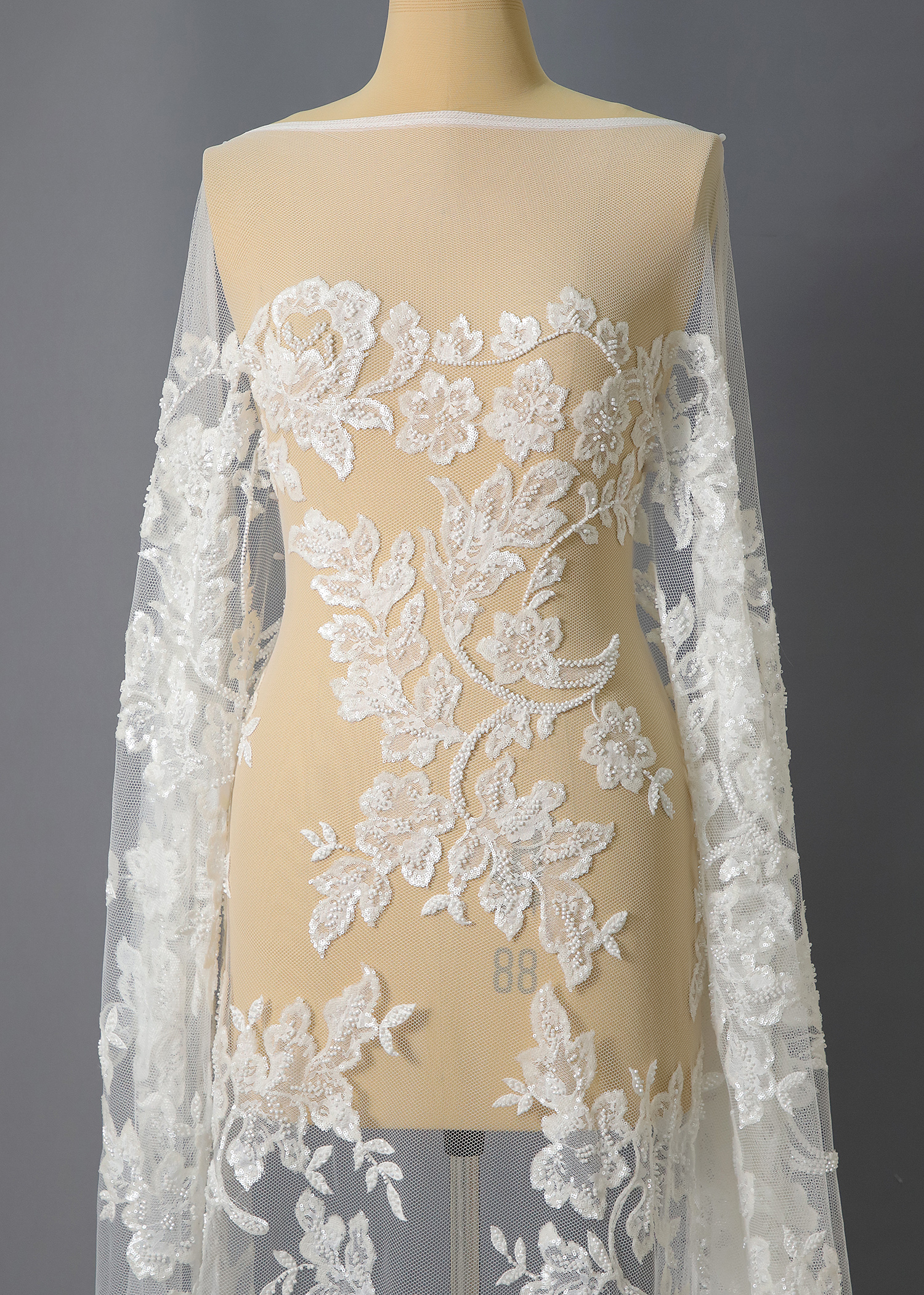 Yanzi bridal fabric luxury embroidery beads sequins lace (YZZX1027)