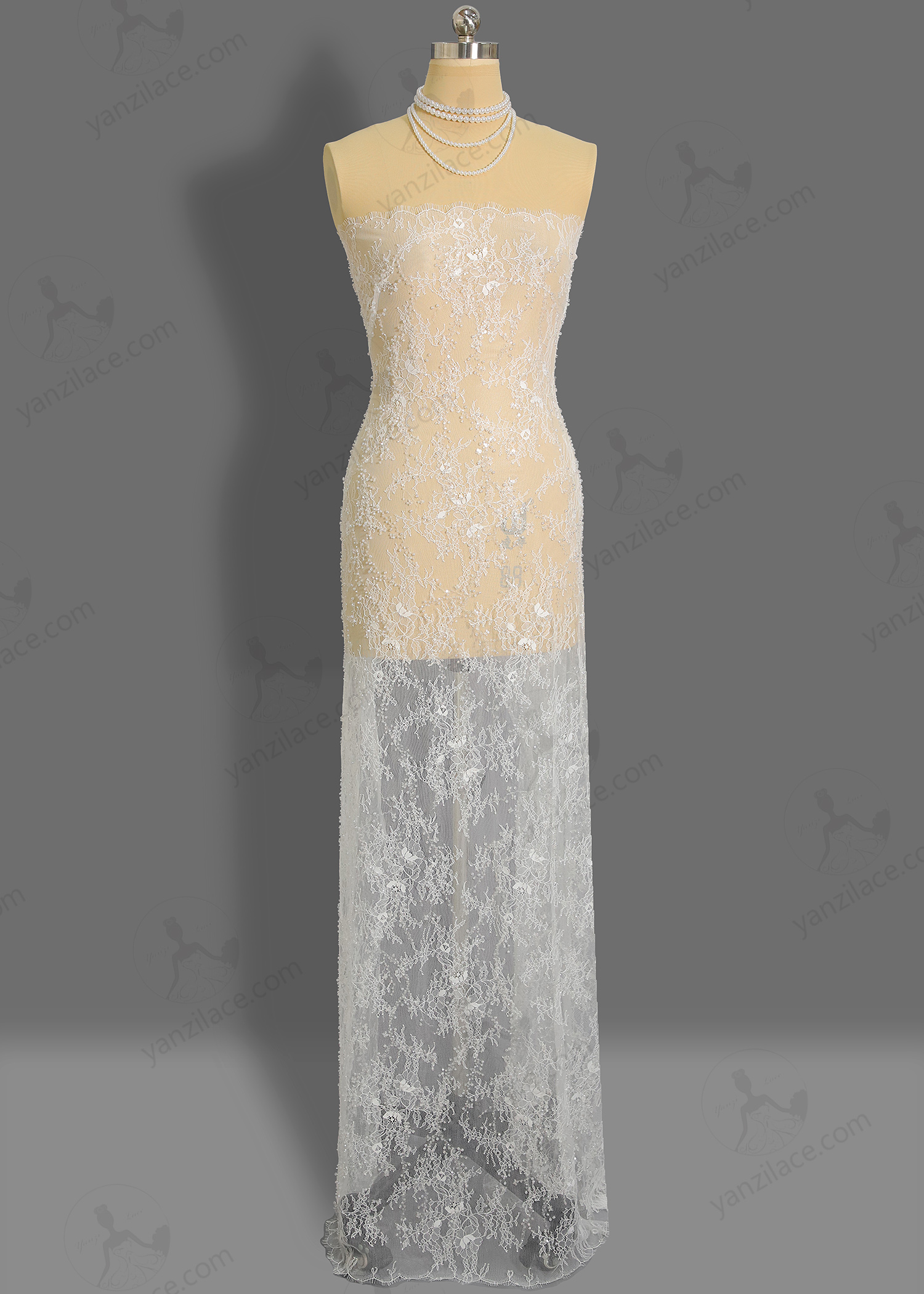 Yanzi eyelash lace with bead embroidery bridal wedding fabric lace (YZZX826-3)