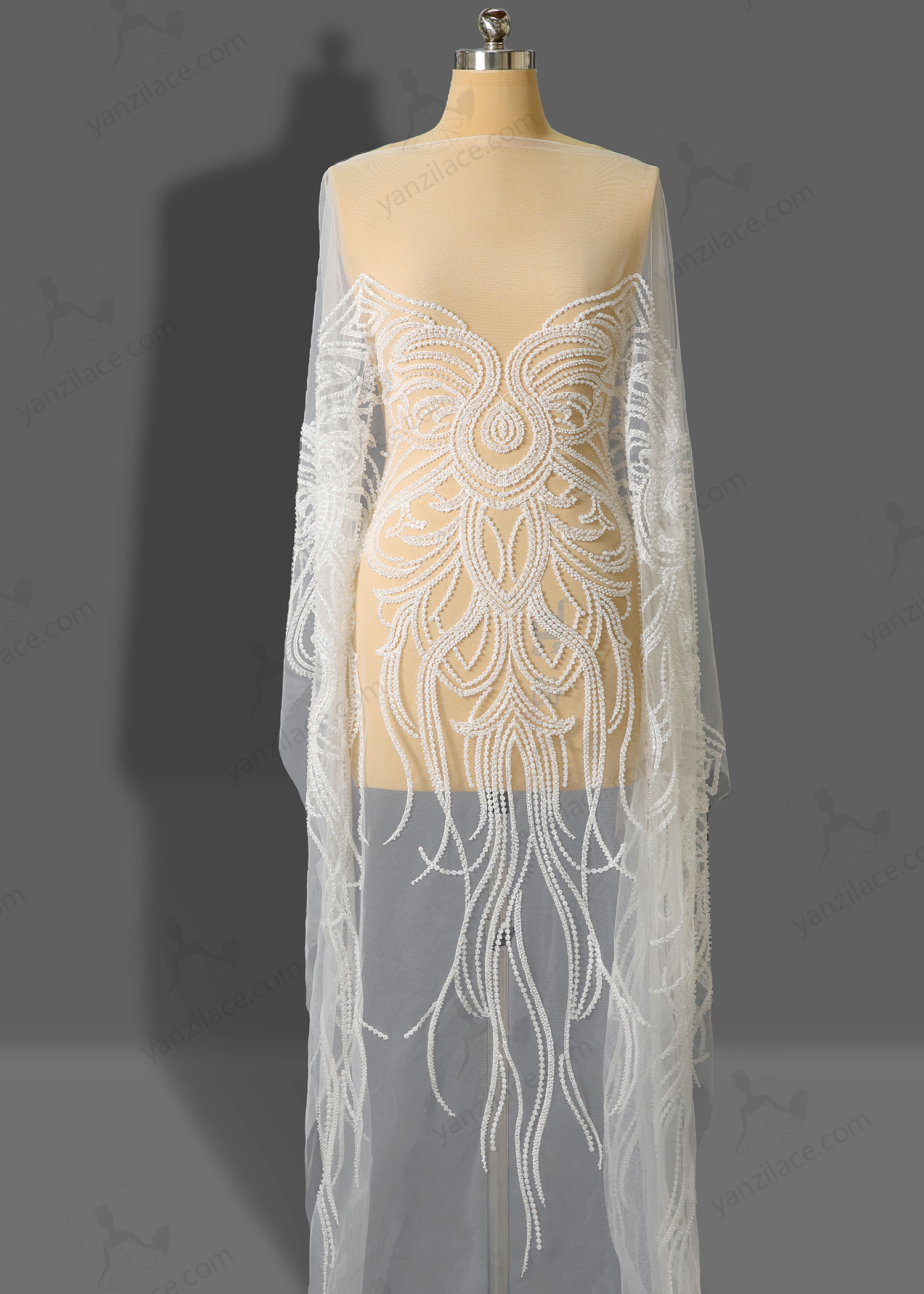 Yanzi bridal fabric luxury embroidery beads sequins lace (YZZX1037)