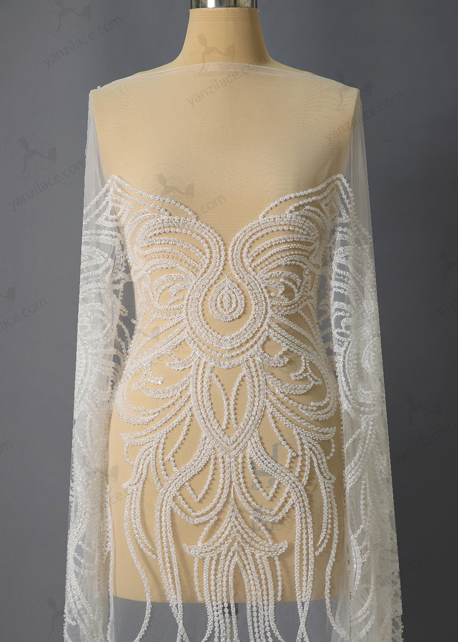 Yanzi bridal fabric luxury embroidery beads sequins lace (YZZX1037)