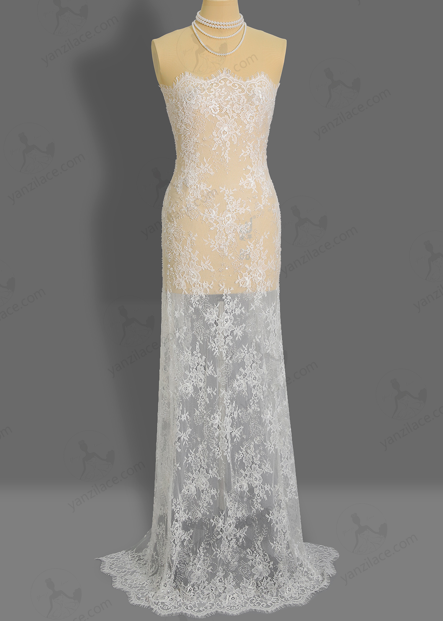 Yanzi eyelash lace with bead embroidery bridal wedding fabric lace (YZZX892B-7)