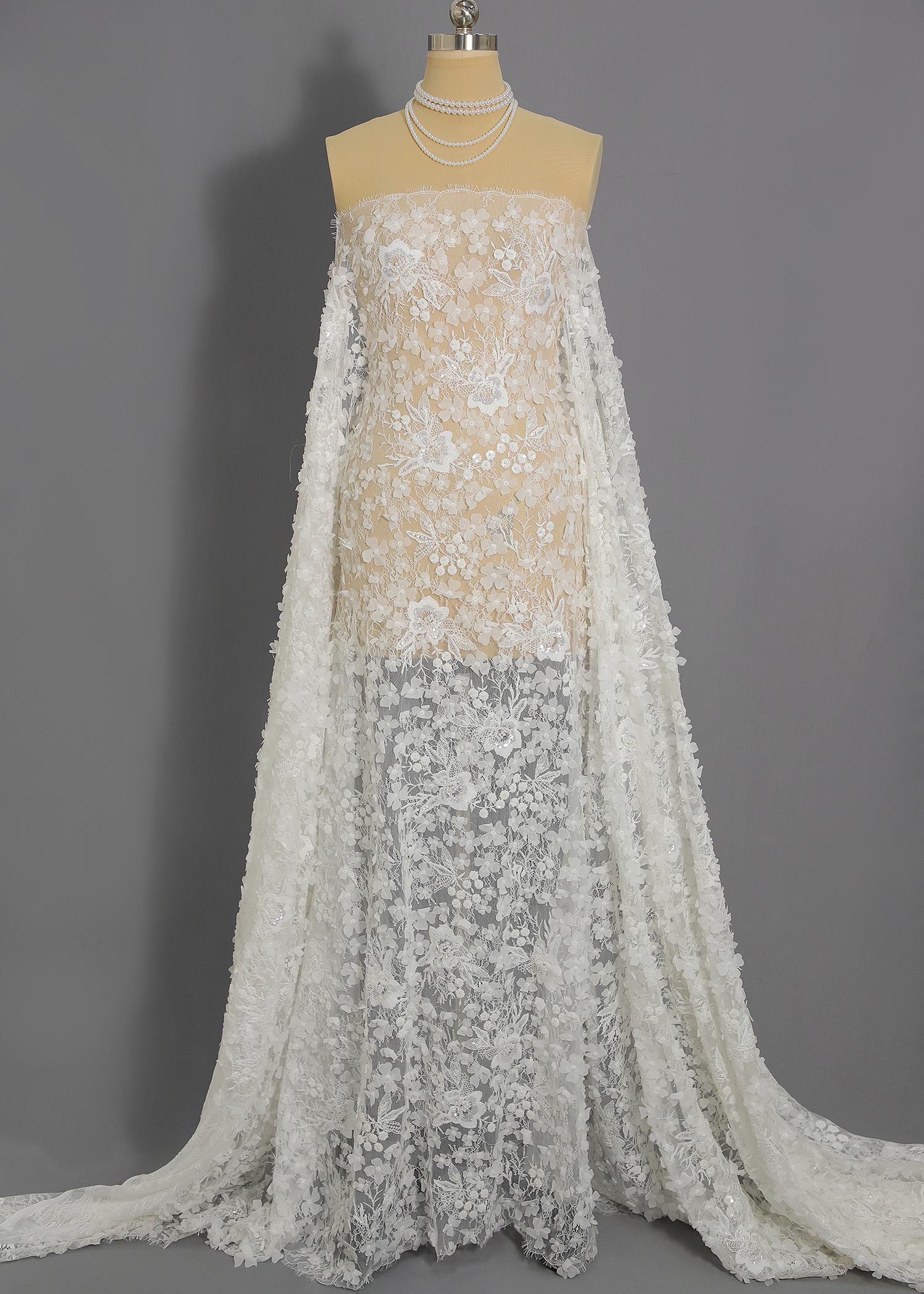 Yanzi 3D floral embroidered lace with beaded sequin  (YZ3DX035）