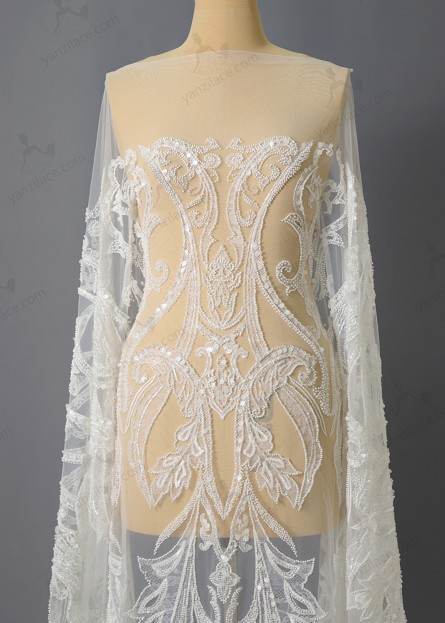 Yanzi bridal fabric luxury embroidery beads sequins lace (YZZX1032)