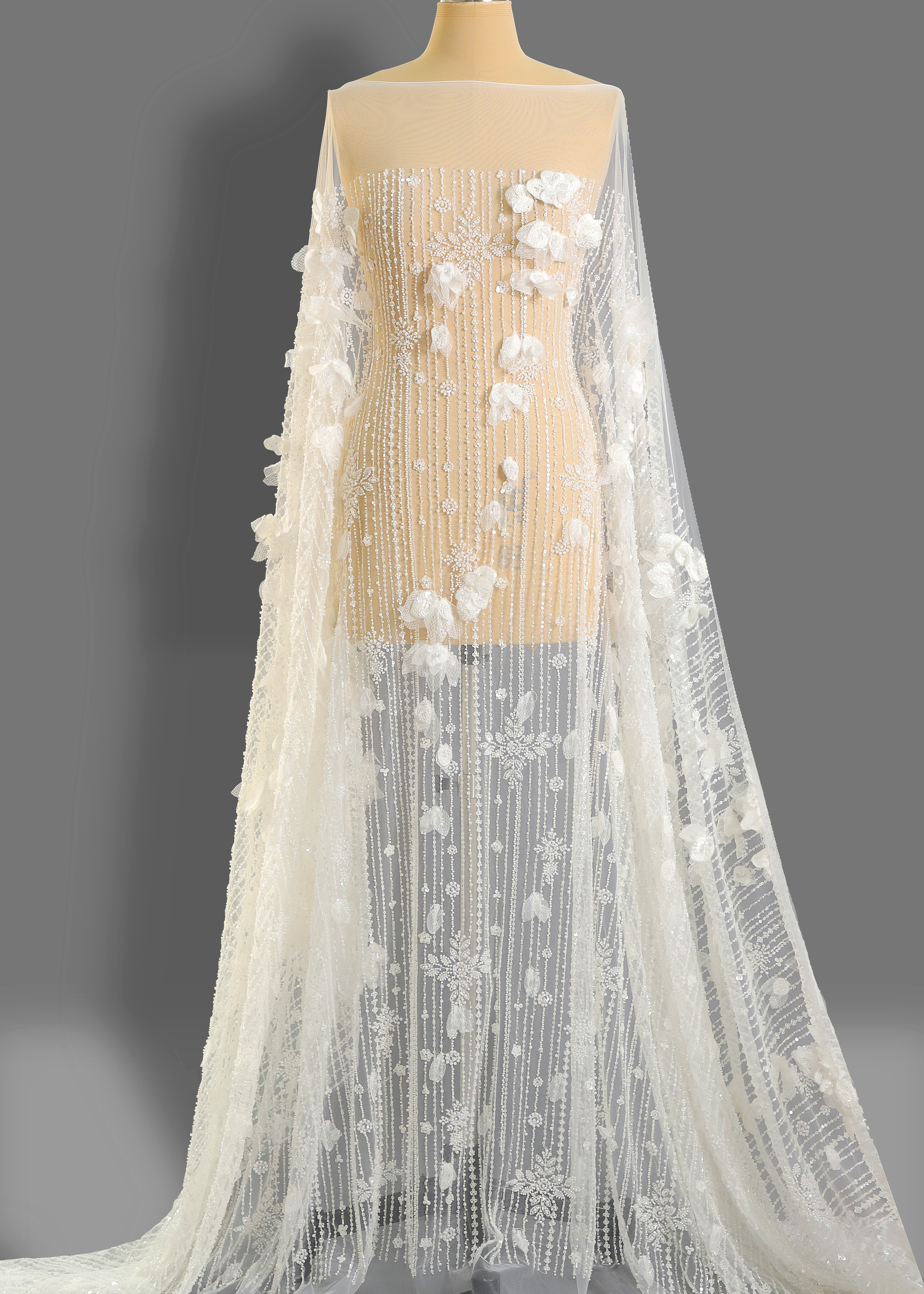 Yanzi 3D floral embroidered lace with beaded sequin  (YZ3D032)