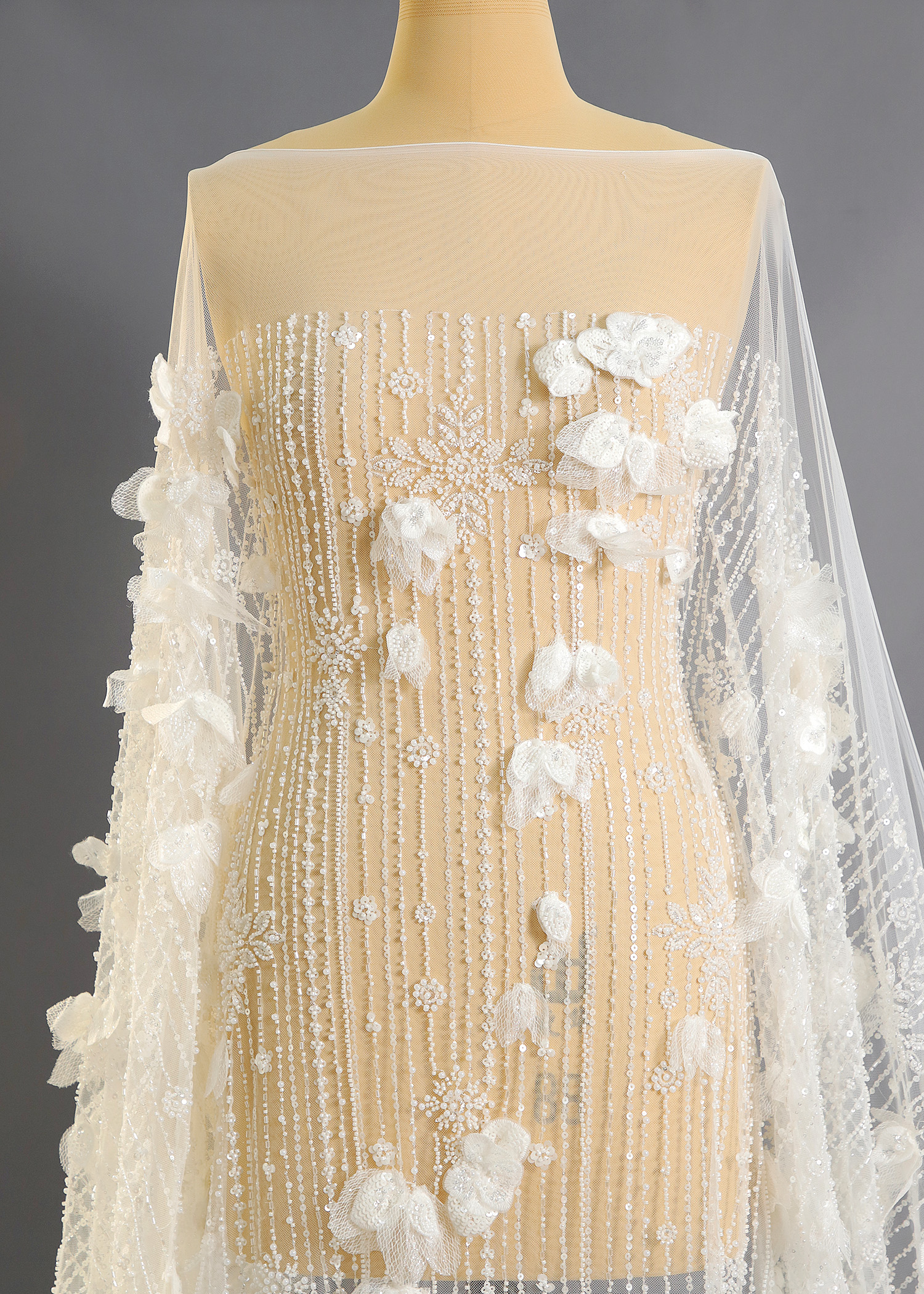 Yanzi 3D floral embroidered lace with beaded sequin  (YZ3D032)